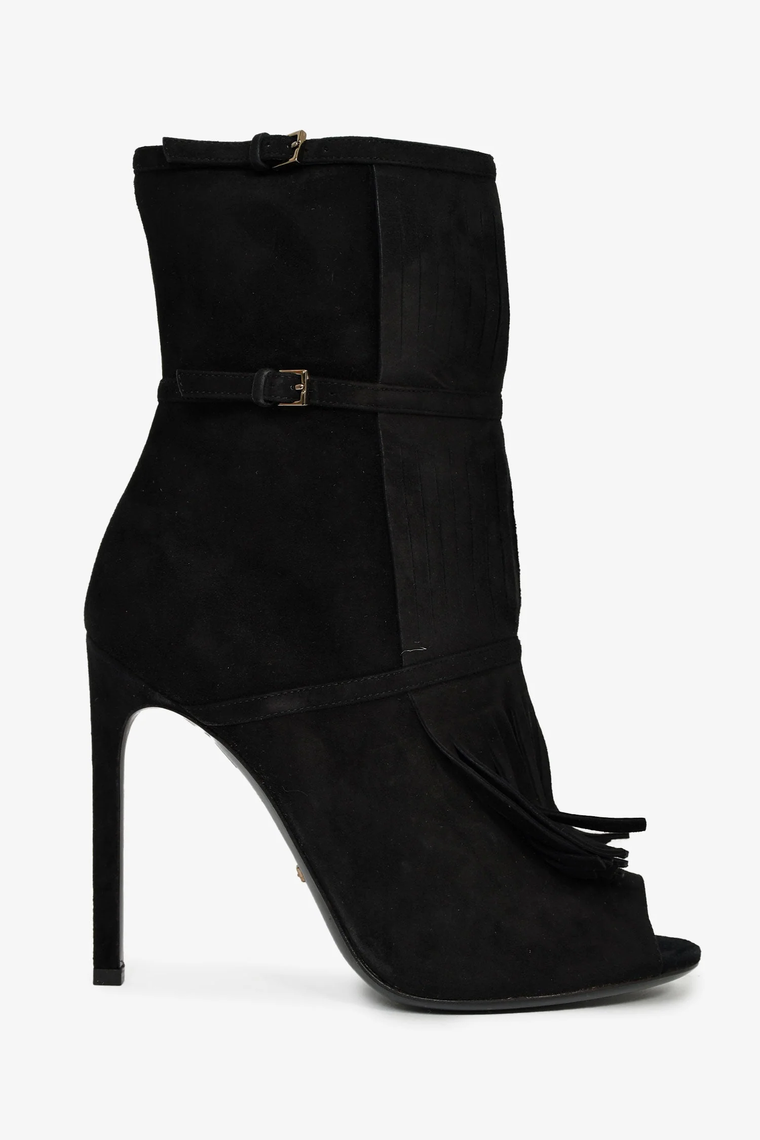 Gucci Black Suede Fringe Detail Heeled Ankle Boots Size 38