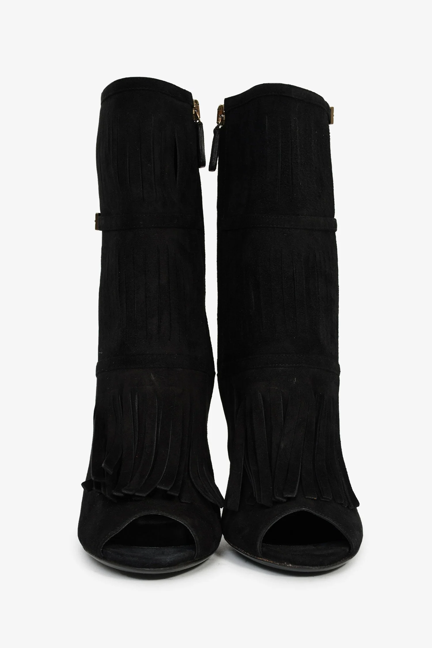 Gucci Black Suede Fringe Detail Heeled Ankle Boots Size 38 - Image 3