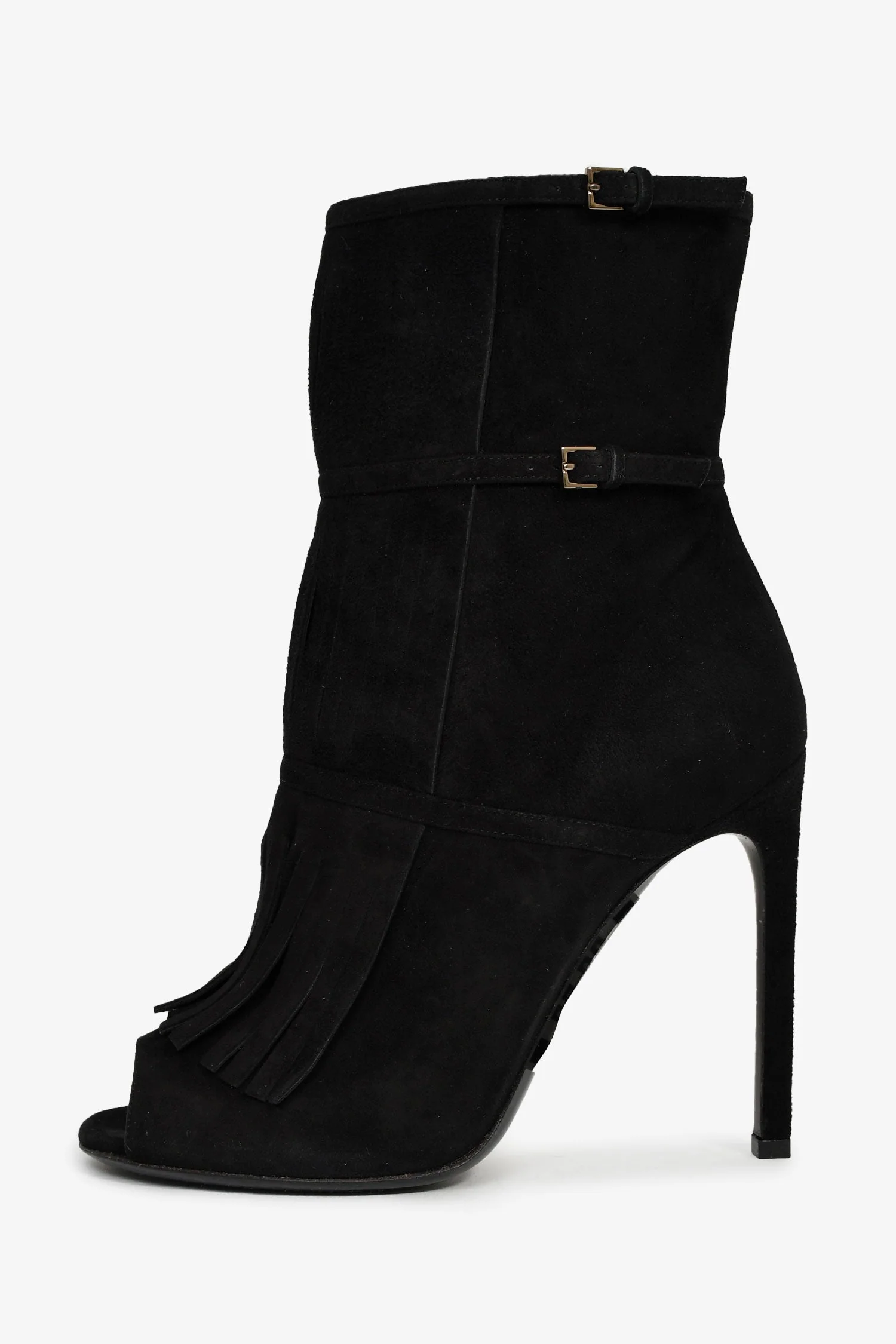 Gucci Black Suede Fringe Detail Heeled Ankle Boots Size 38 - Image 4