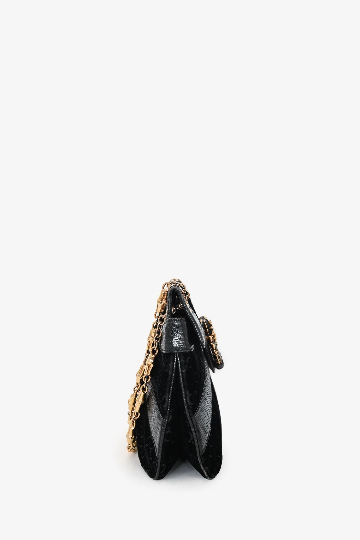 Gucci Black/White Lizard/Velvet Leather Dragon Head Shoulder Bag - Image 3