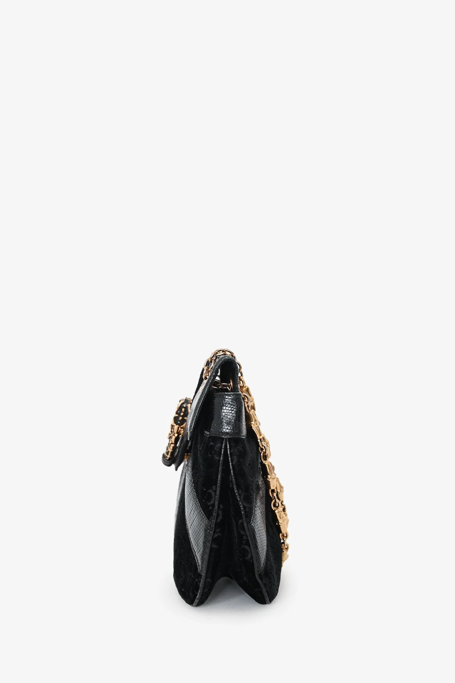 Gucci Black/White Lizard/Velvet Leather Dragon Head Shoulder Bag - Image 4