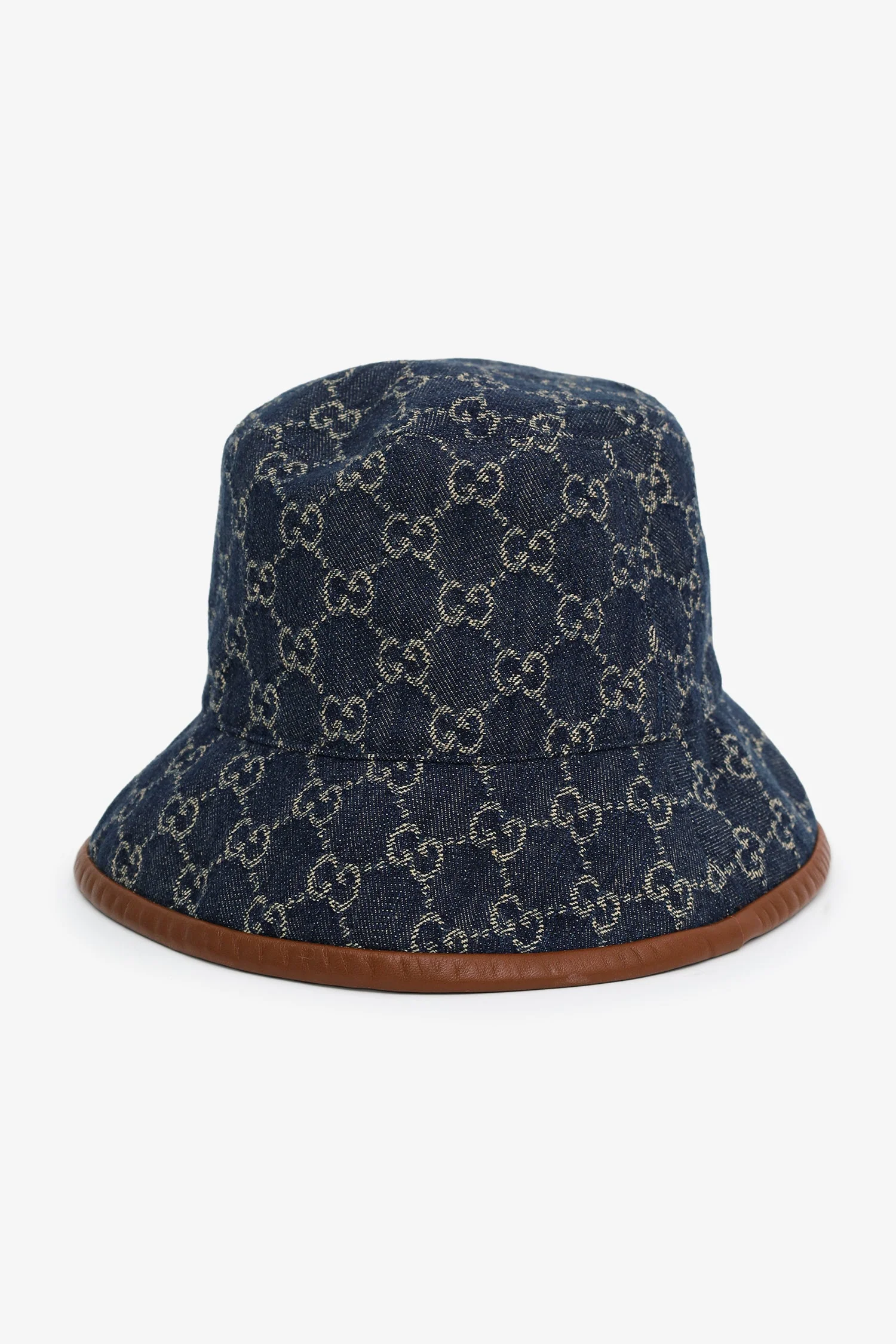 Gucci Blue/Brown Denim/Leather Trim Monogram Bucket Hat - Image 2
