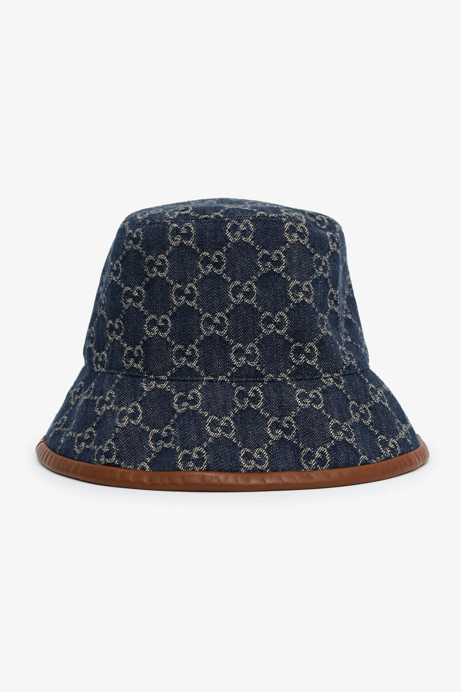 Gucci Blue/Brown Denim/Leather Trim Monogram Bucket Hat - Image 3