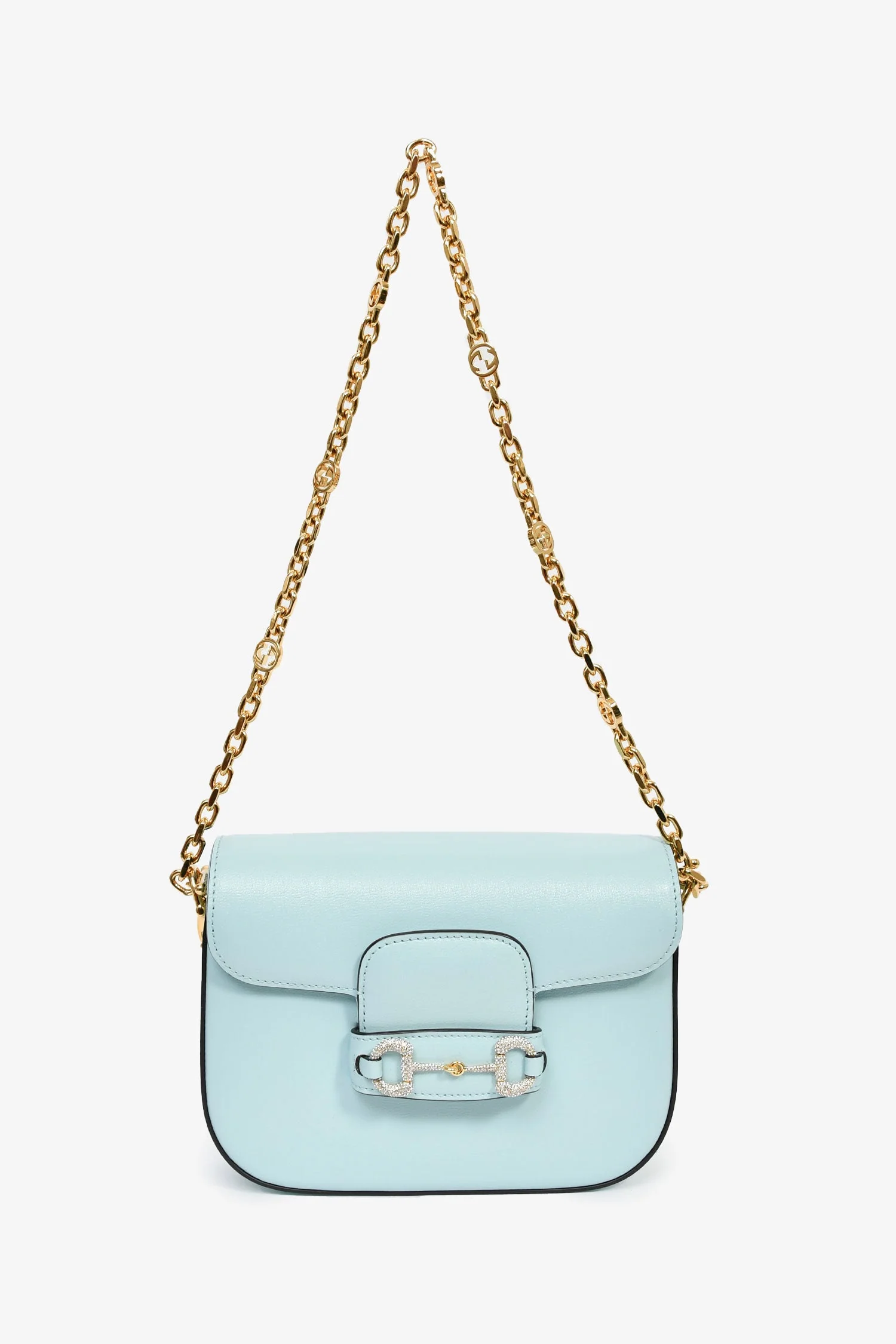 Gucci Blue Leather Crystal Horsebit 1955 Mini Shoulder Bag - Image 7