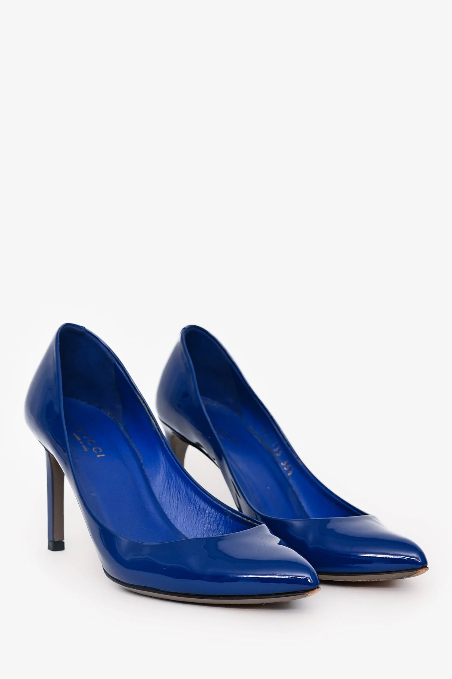 Gucci Blue Patent Leather Pointed Toe Heels Size 35.5 - Image 2