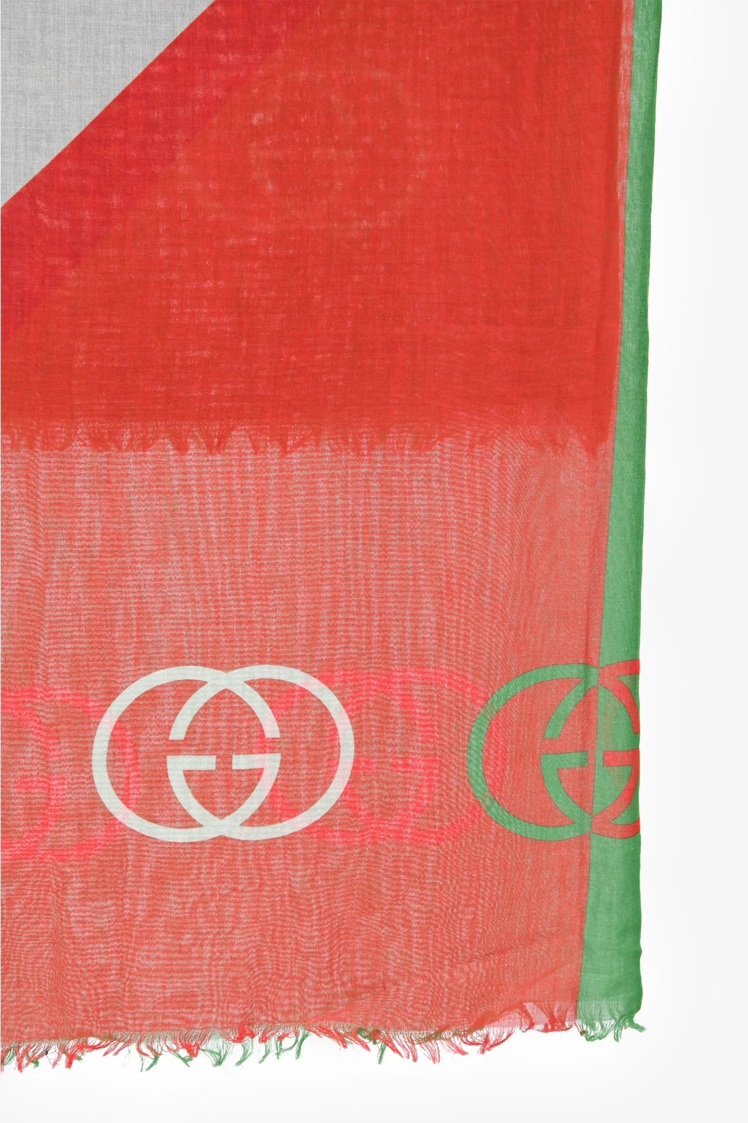 Gucci Blue/Red Multicolour Silk/Wool GG Raw Hem Scarf - Image 3