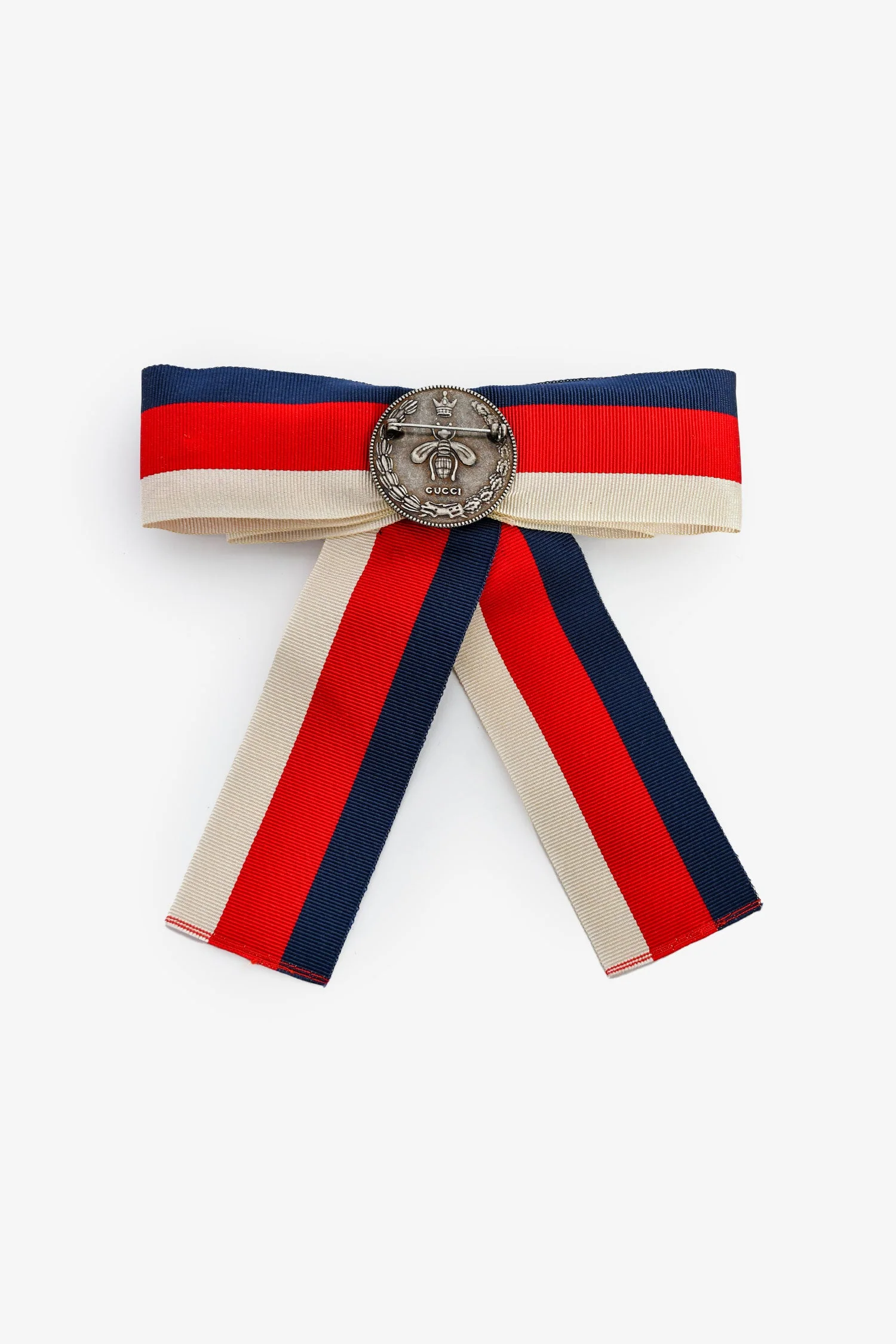 Gucci Blue/Red/White Fabric Web Embellished Brooch - Image 2