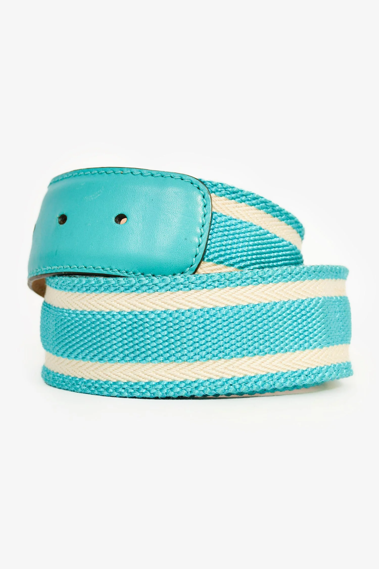 Gucci Blue/White Striped Canvas Gold GG Belt Size 35/34 (As Is) - Image 3