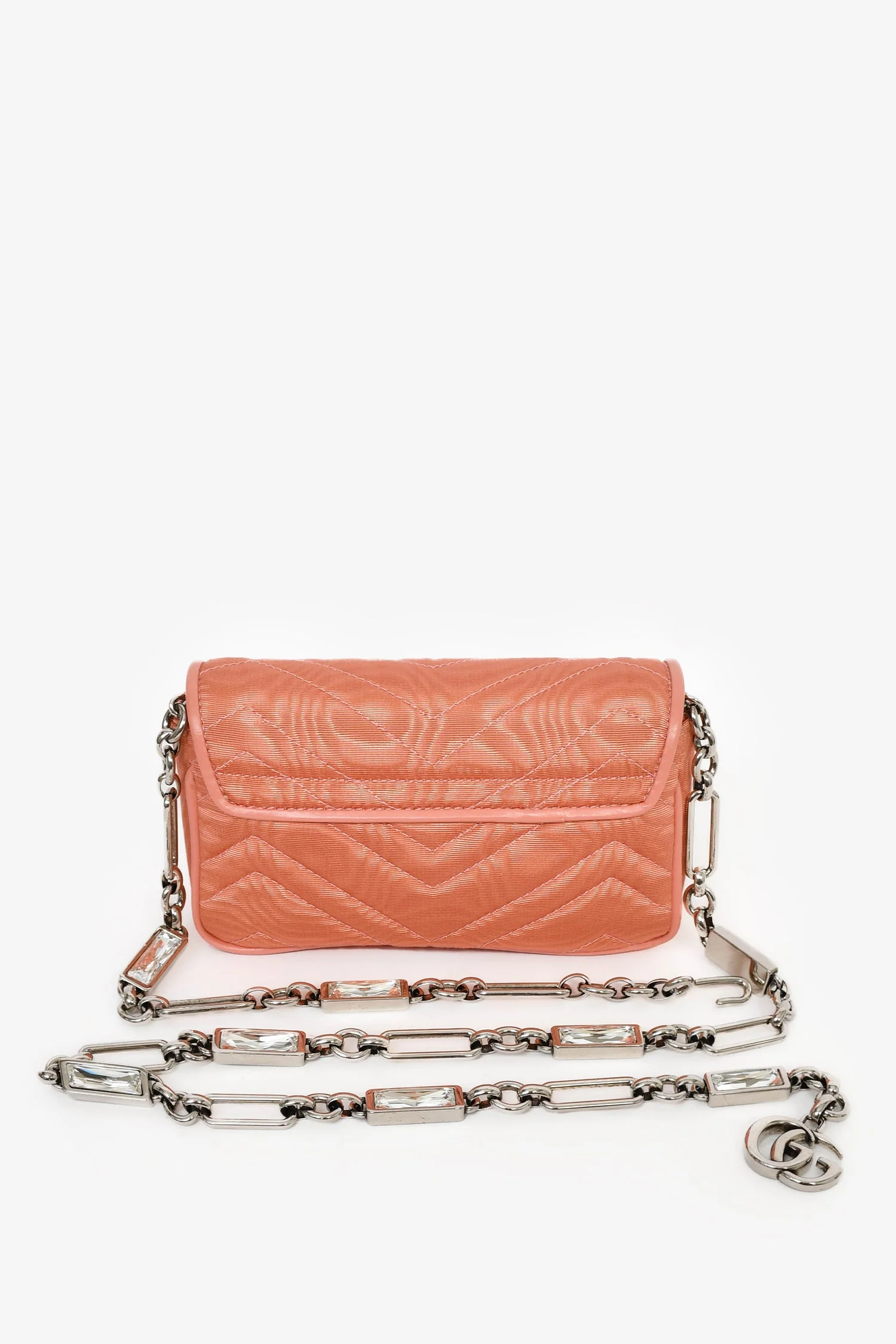 Gucci Blush Moire Mini GG Marmont Crystal Chain Belt Bag - Image 6