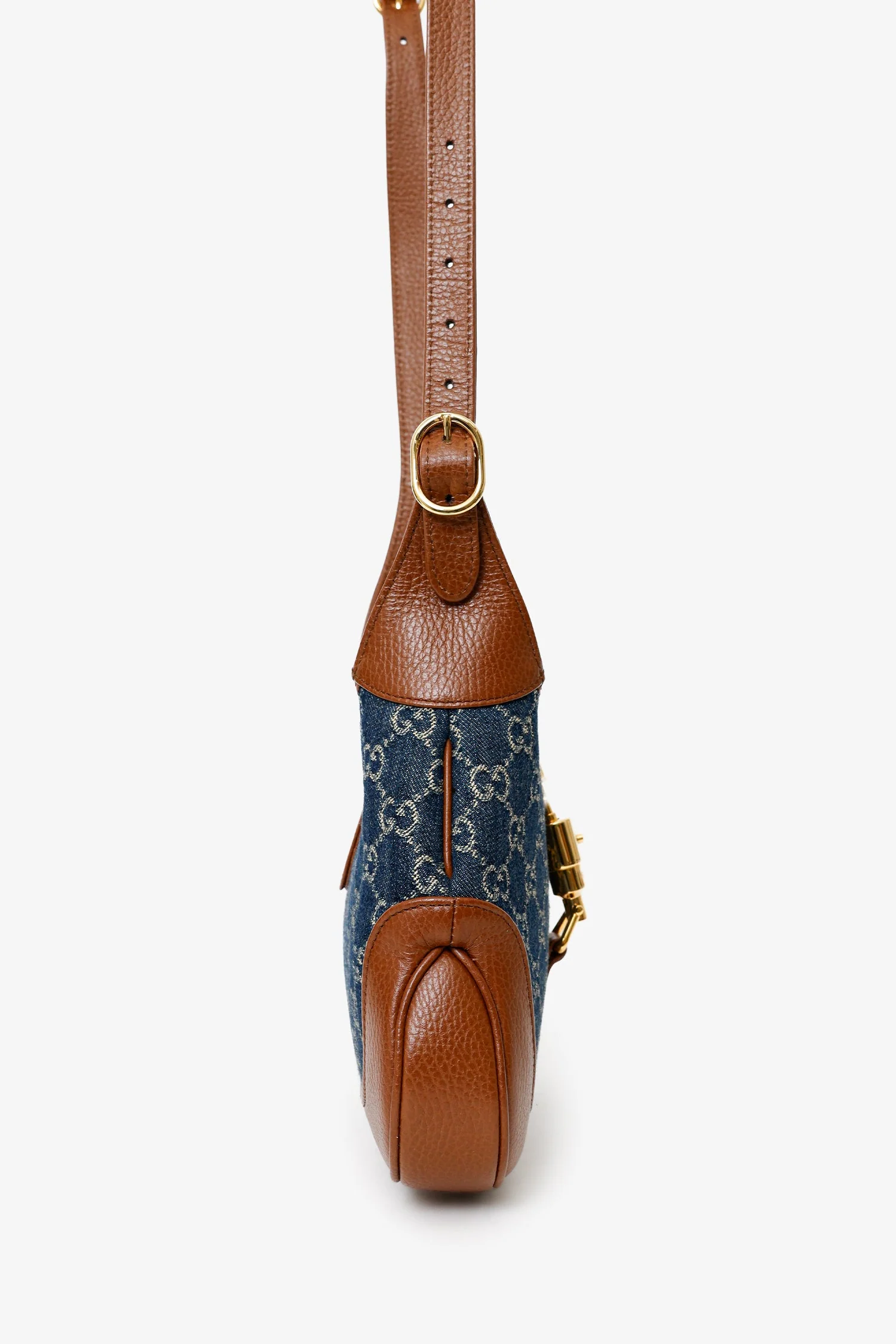 Gucci Brown/Blue GG Denim Leather Small Jackie 1961 Shoulder Bag With Strap - Image 2