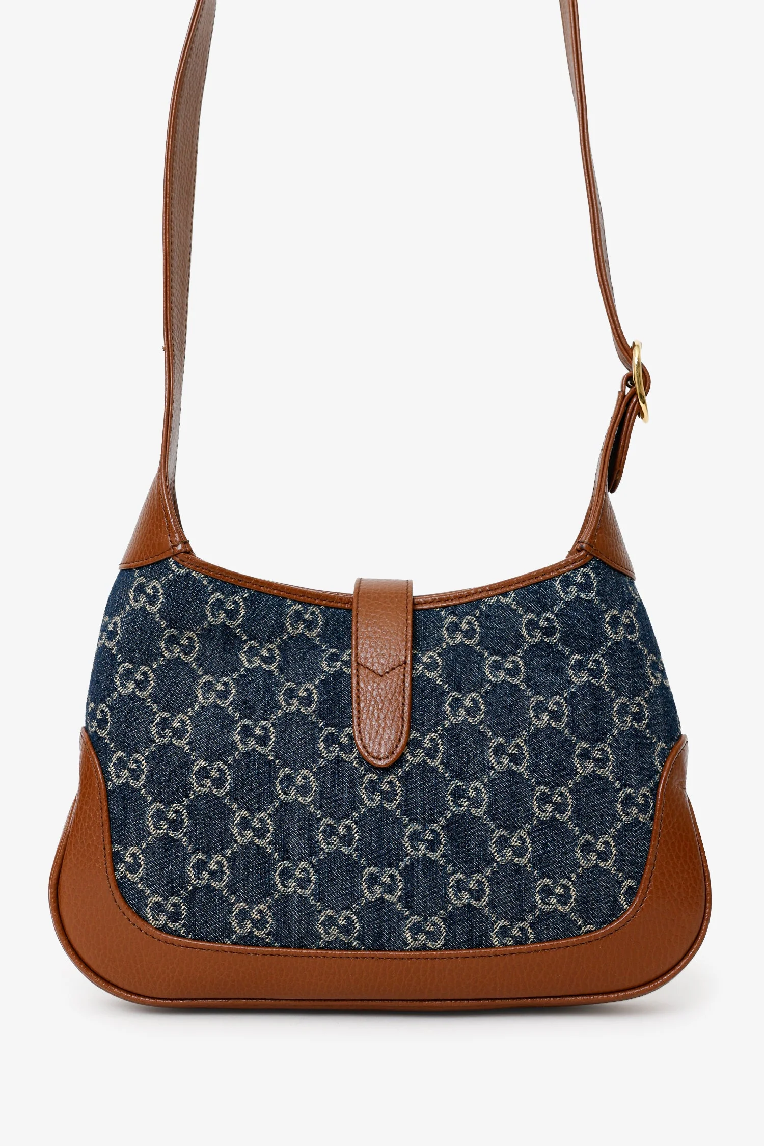 Gucci Brown/Blue GG Denim Leather Small Jackie 1961 Shoulder Bag With Strap - Image 3