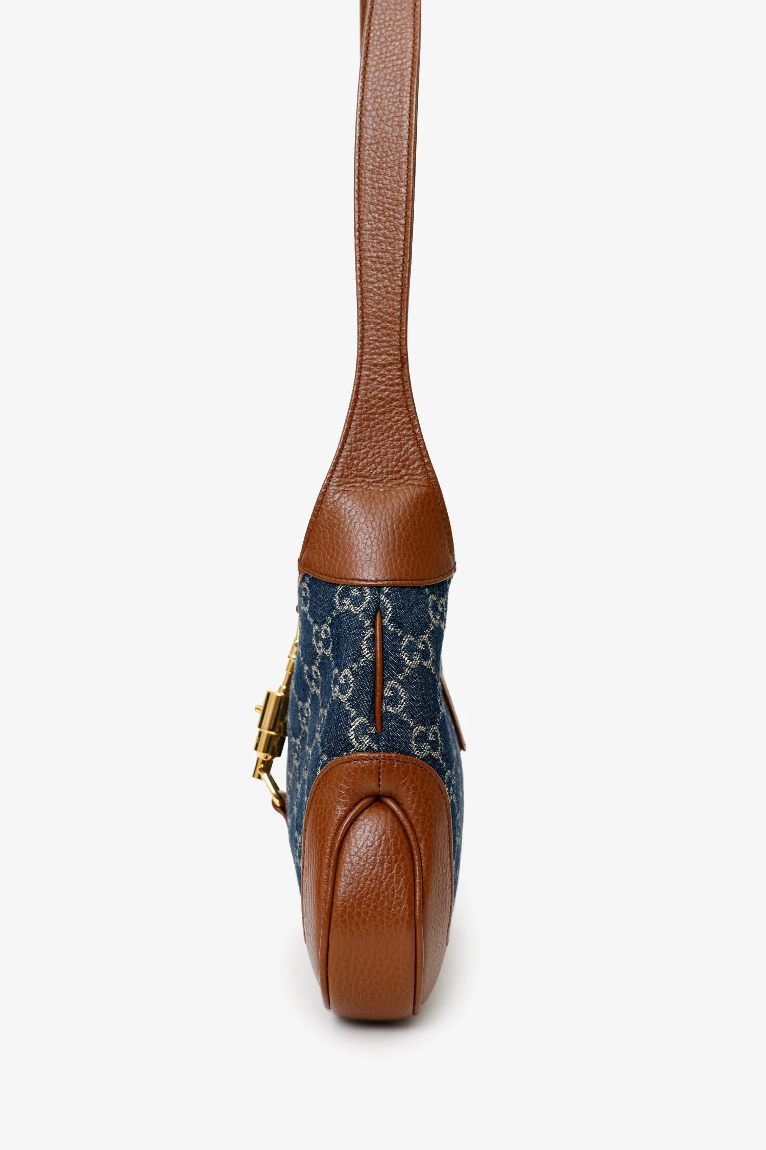 Gucci Brown/Blue GG Denim Leather Small Jackie 1961 Shoulder Bag With Strap - Image 4