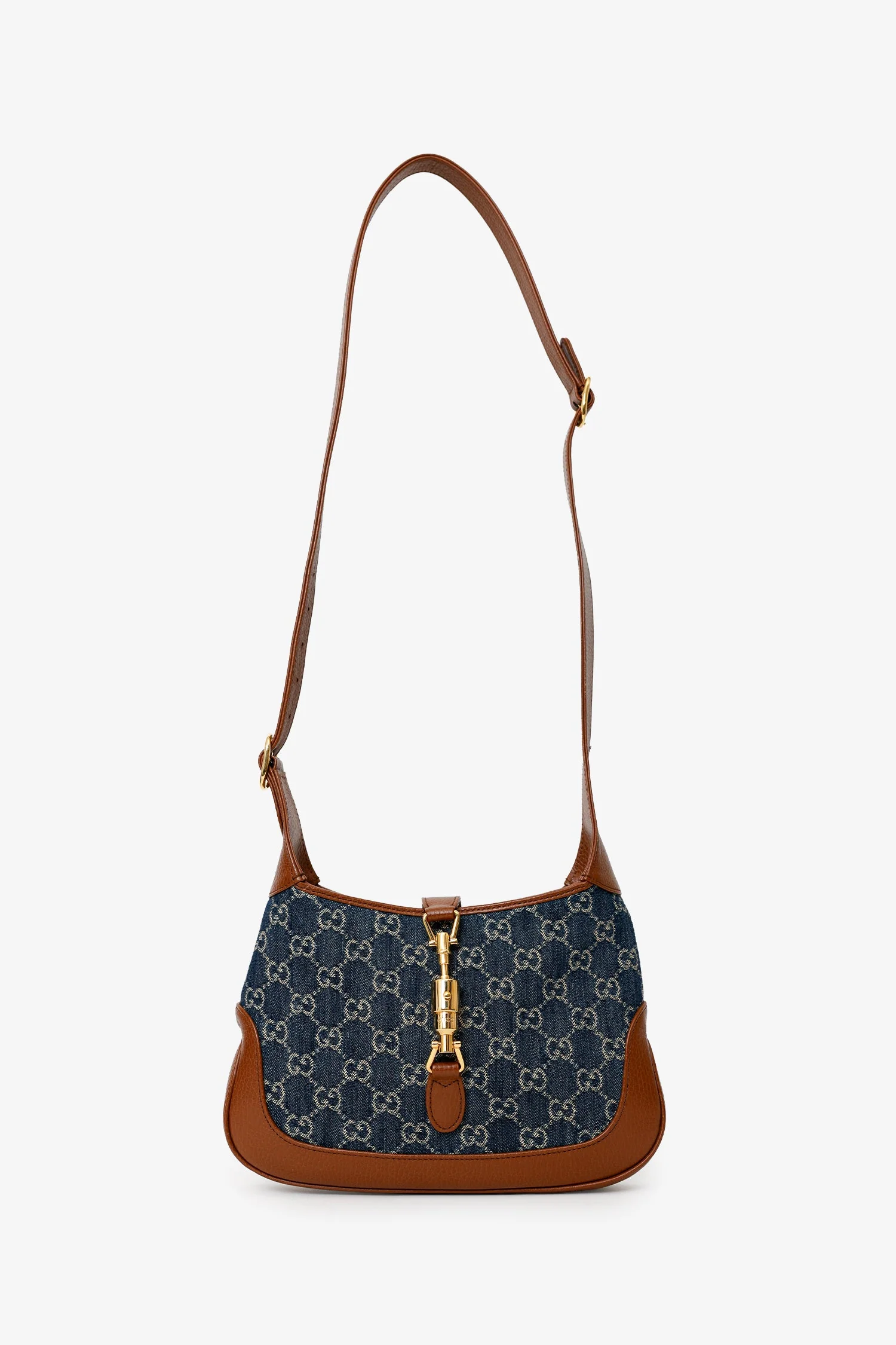 Gucci Brown/Blue GG Denim Leather Small Jackie 1961 Shoulder Bag With Strap - Image 6