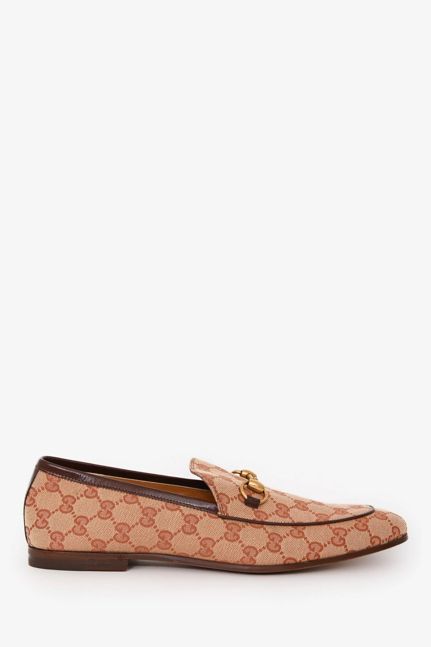 Gucci Brown Canvas GG Monogram Horsebit 'Jordaan' Loafers Size 9