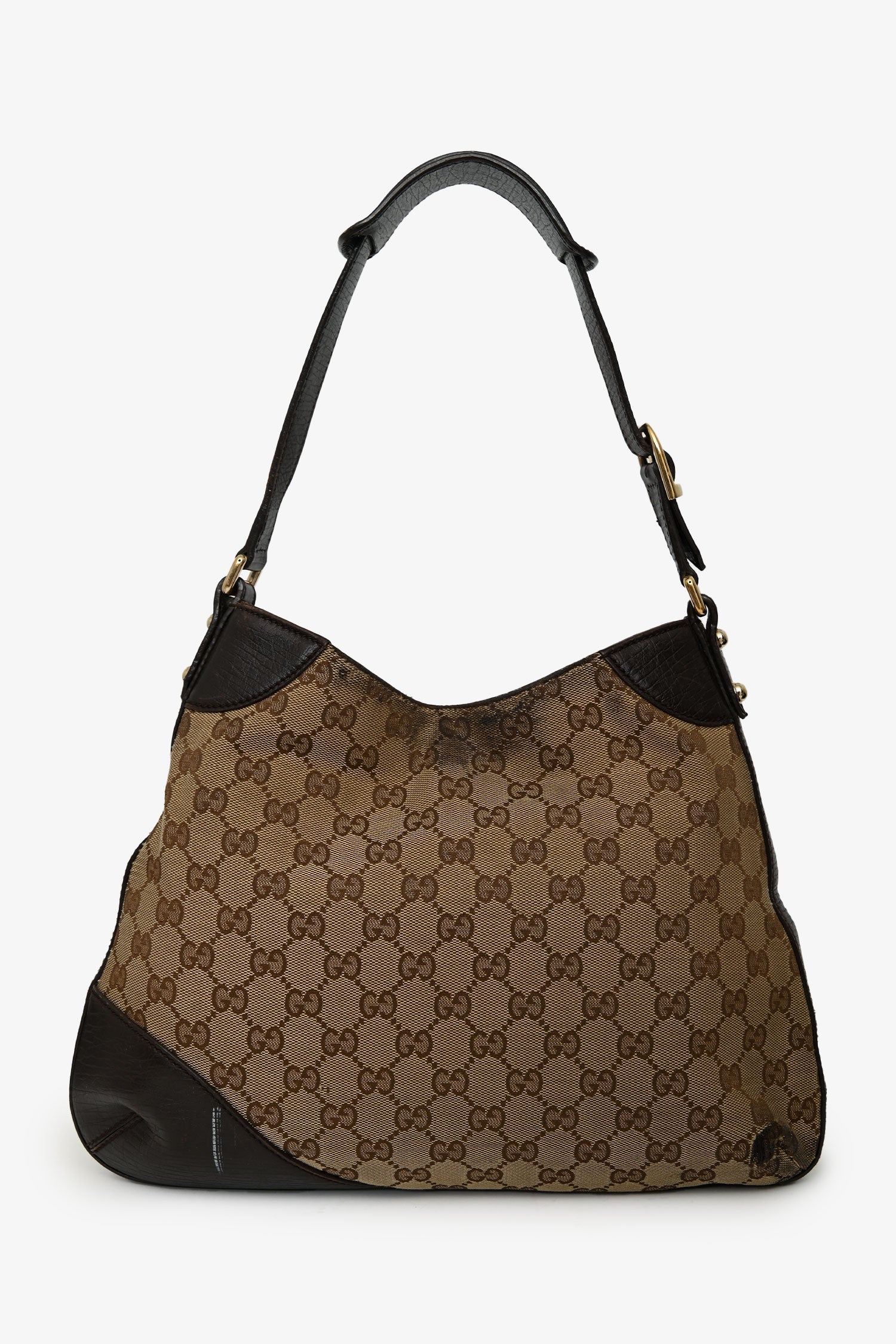Gucci Brown Canvas 'GG' Web Horsebit Hobo Bag - Image 2