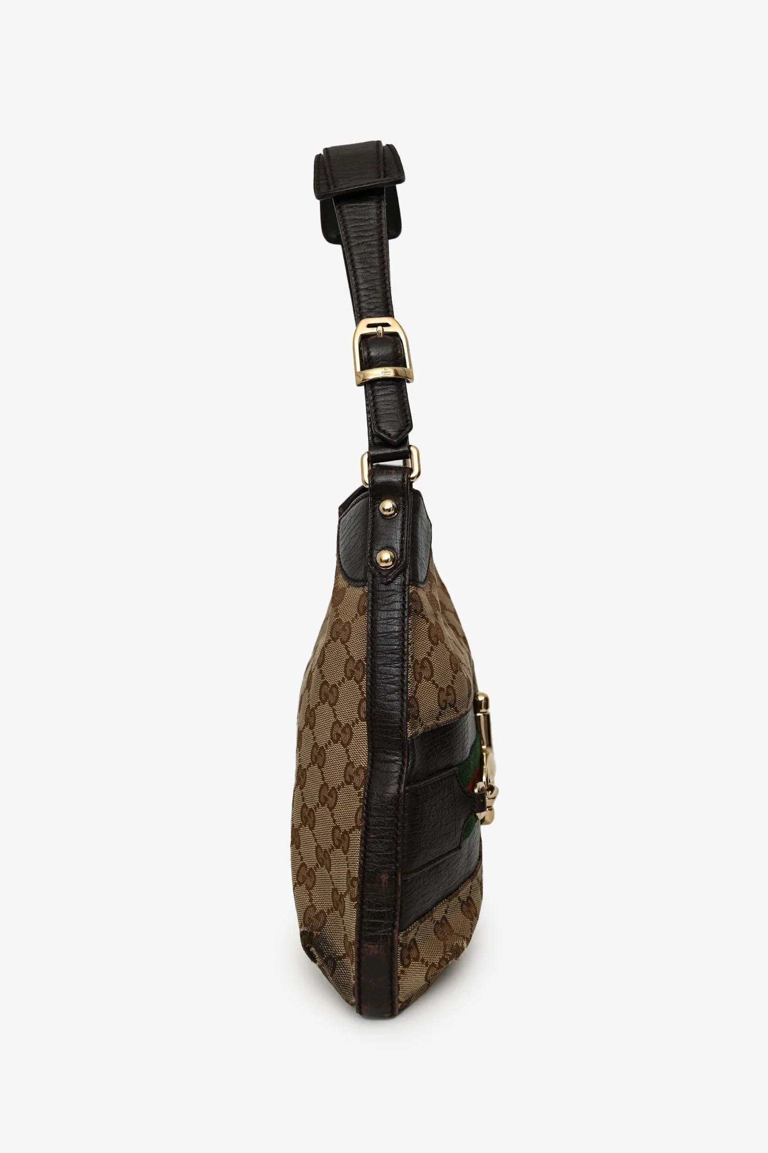 Gucci Brown Canvas 'GG' Web Horsebit Hobo Bag - Image 3