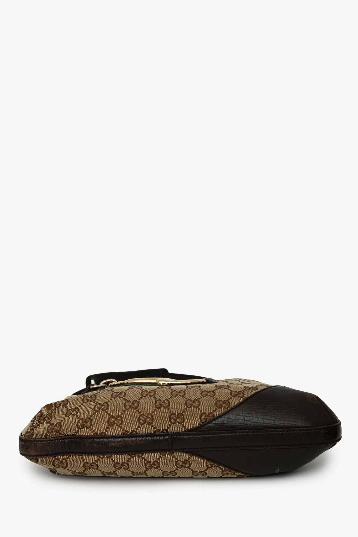 Gucci Brown Canvas 'GG' Web Horsebit Hobo Bag - Image 5