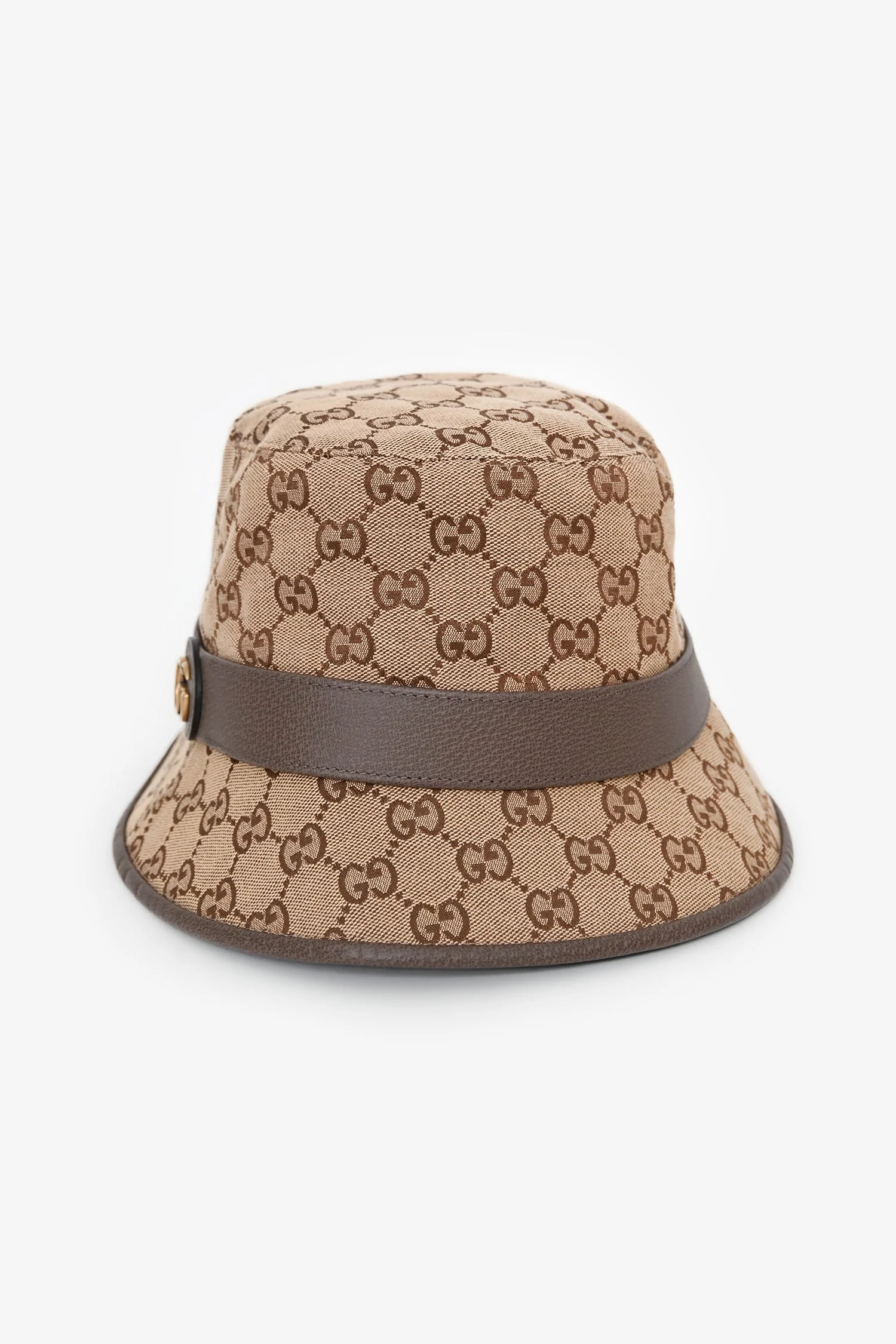 Gucci Brown Canvas/Leather GG Monogram Bucket Hat Size L