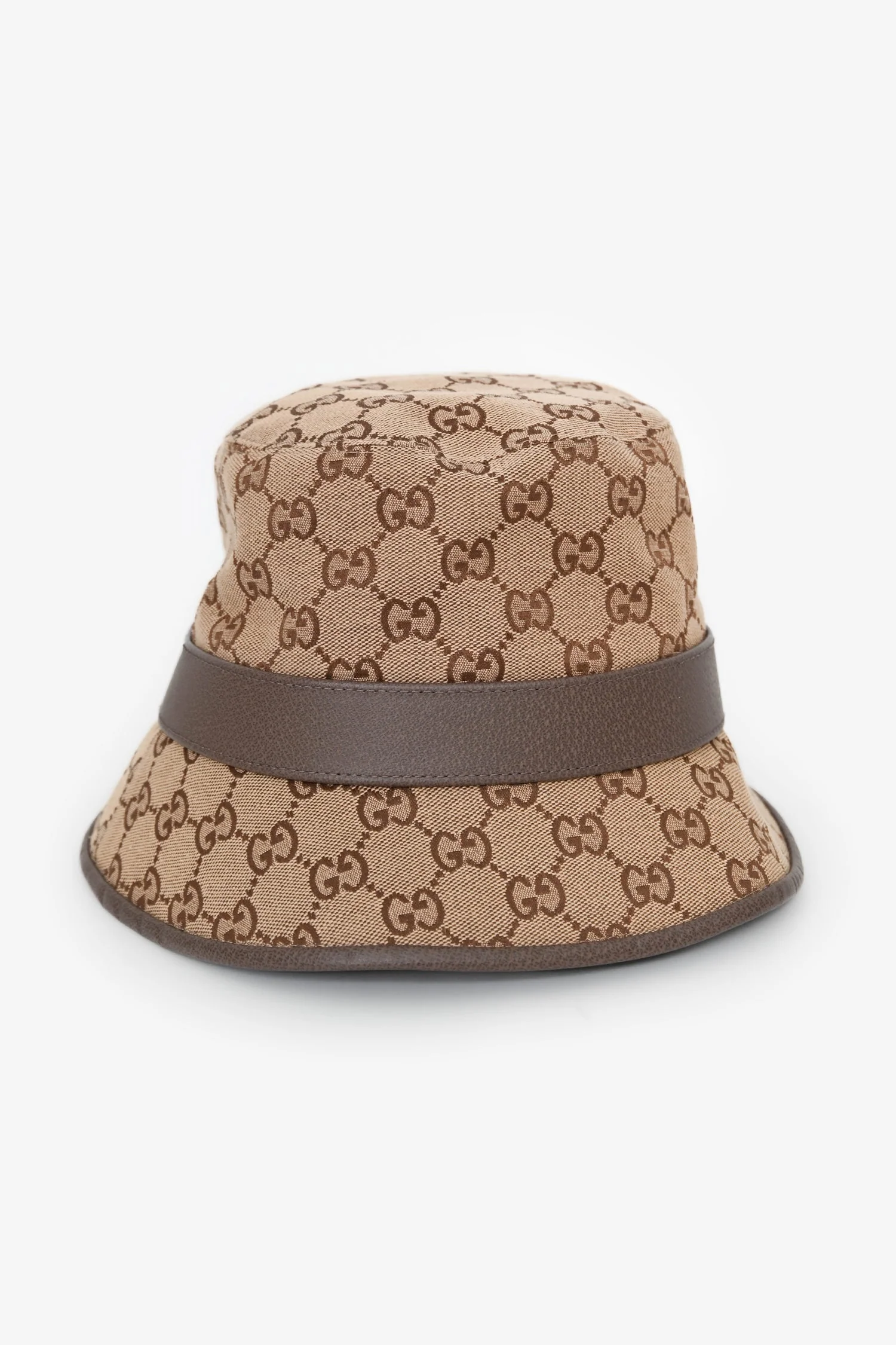 Gucci Brown Canvas/Leather GG Monogram Bucket Hat Size L - Image 3