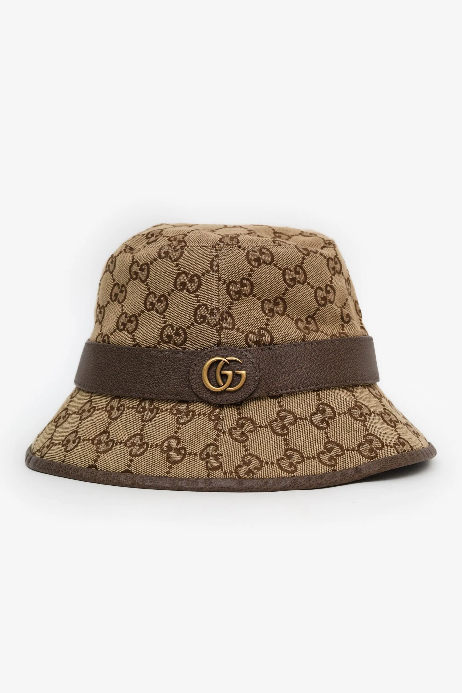 Gucci Brown Canvas/Leather GG Monogram Bucket Hat Size M