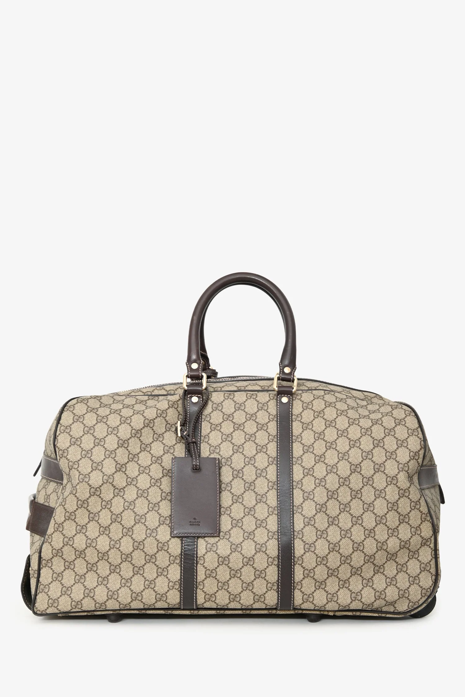 Gucci Brown Coated Canvas/Leather Duffle Trolley Bag - Image 2