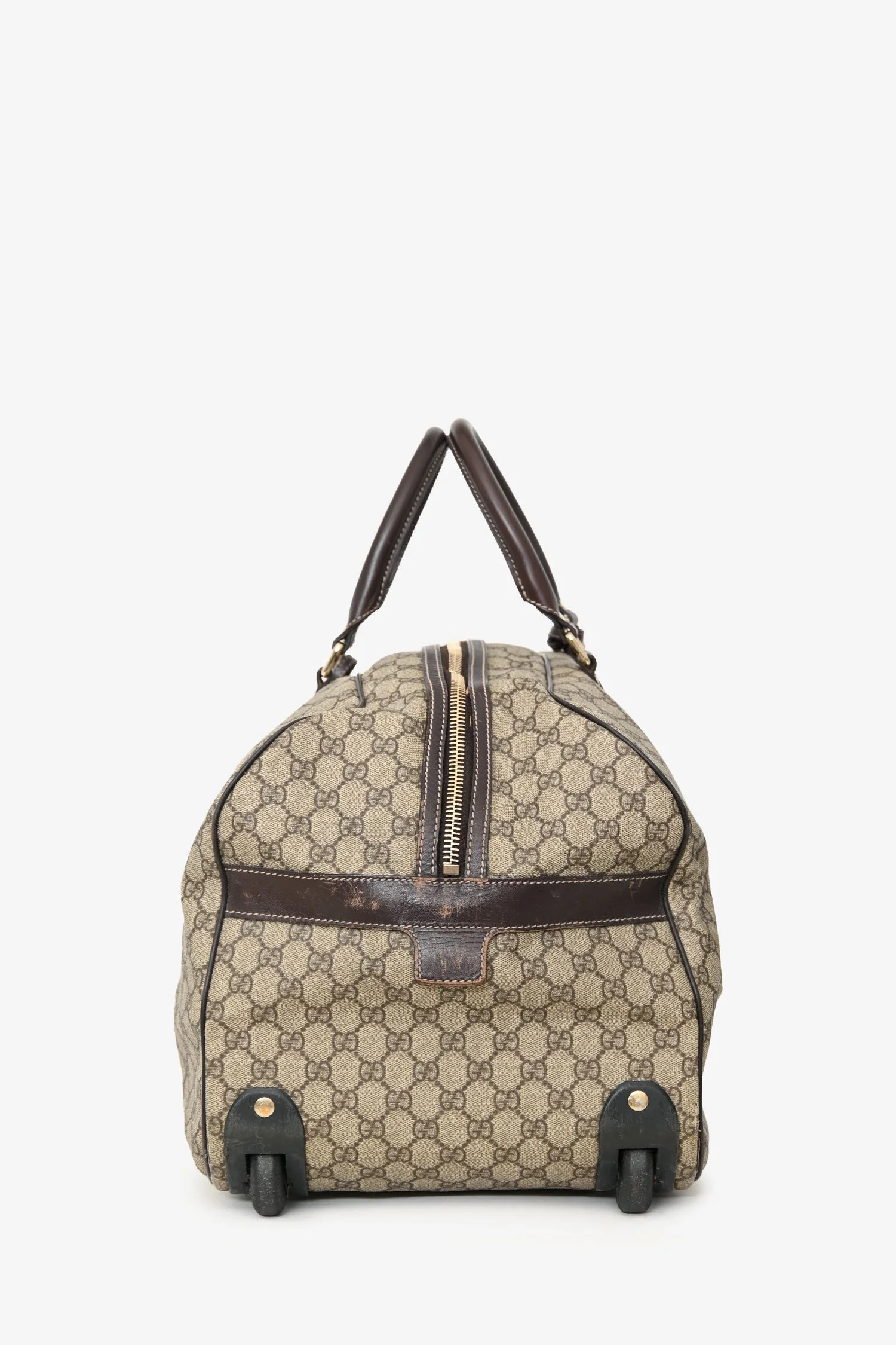 Gucci Brown Coated Canvas/Leather Duffle Trolley Bag - Image 3