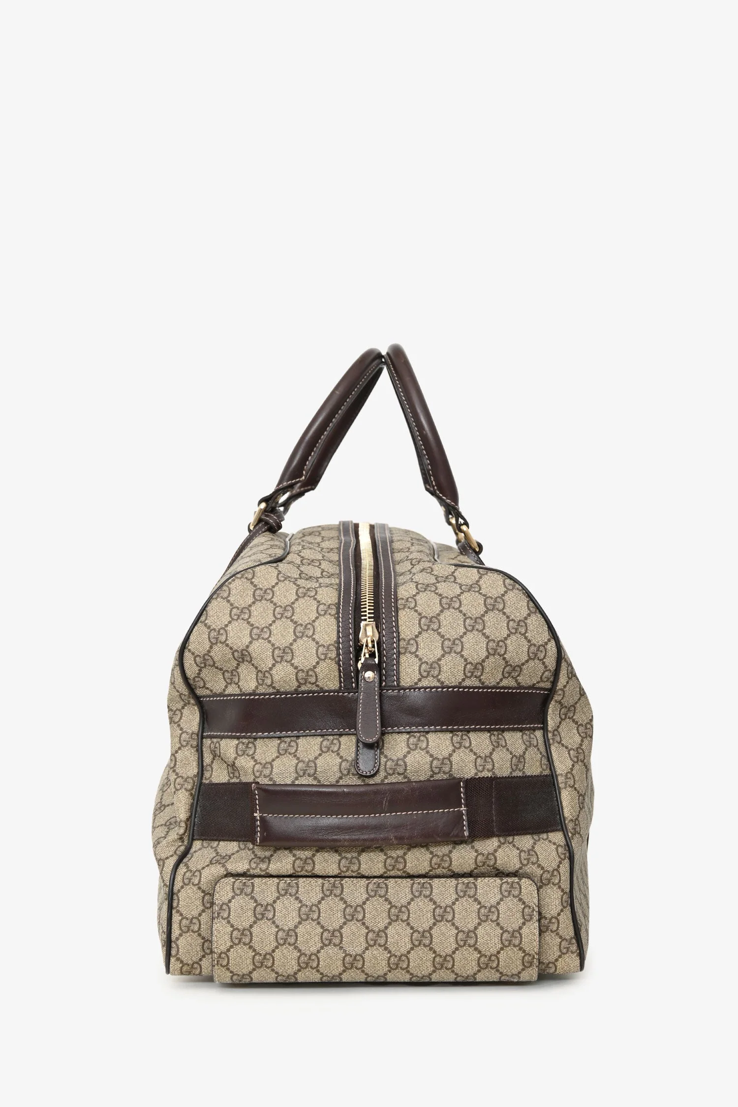 Gucci Brown Coated Canvas/Leather Duffle Trolley Bag - Image 4