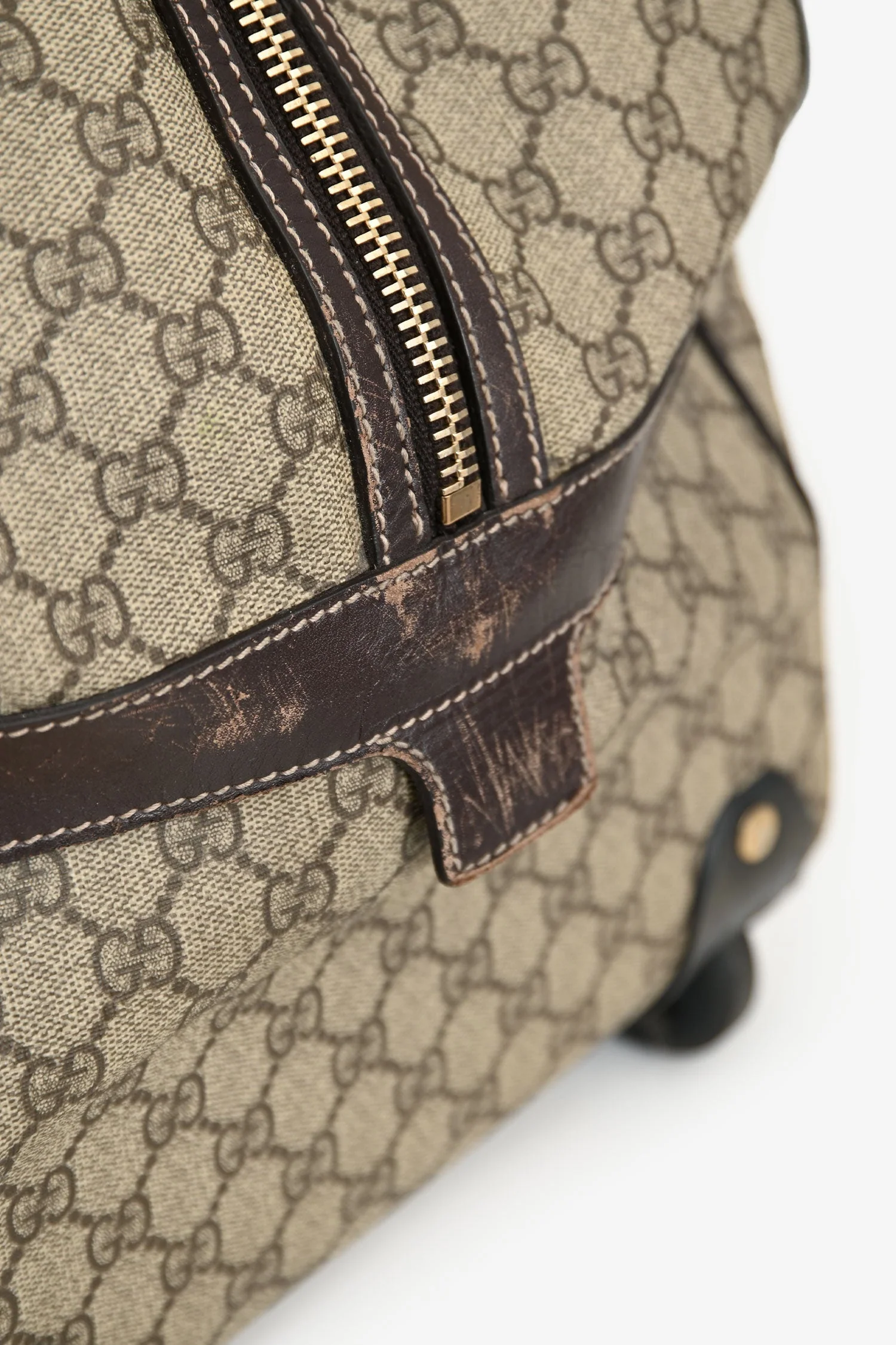 Gucci Brown Coated Canvas/Leather Duffle Trolley Bag - Image 7