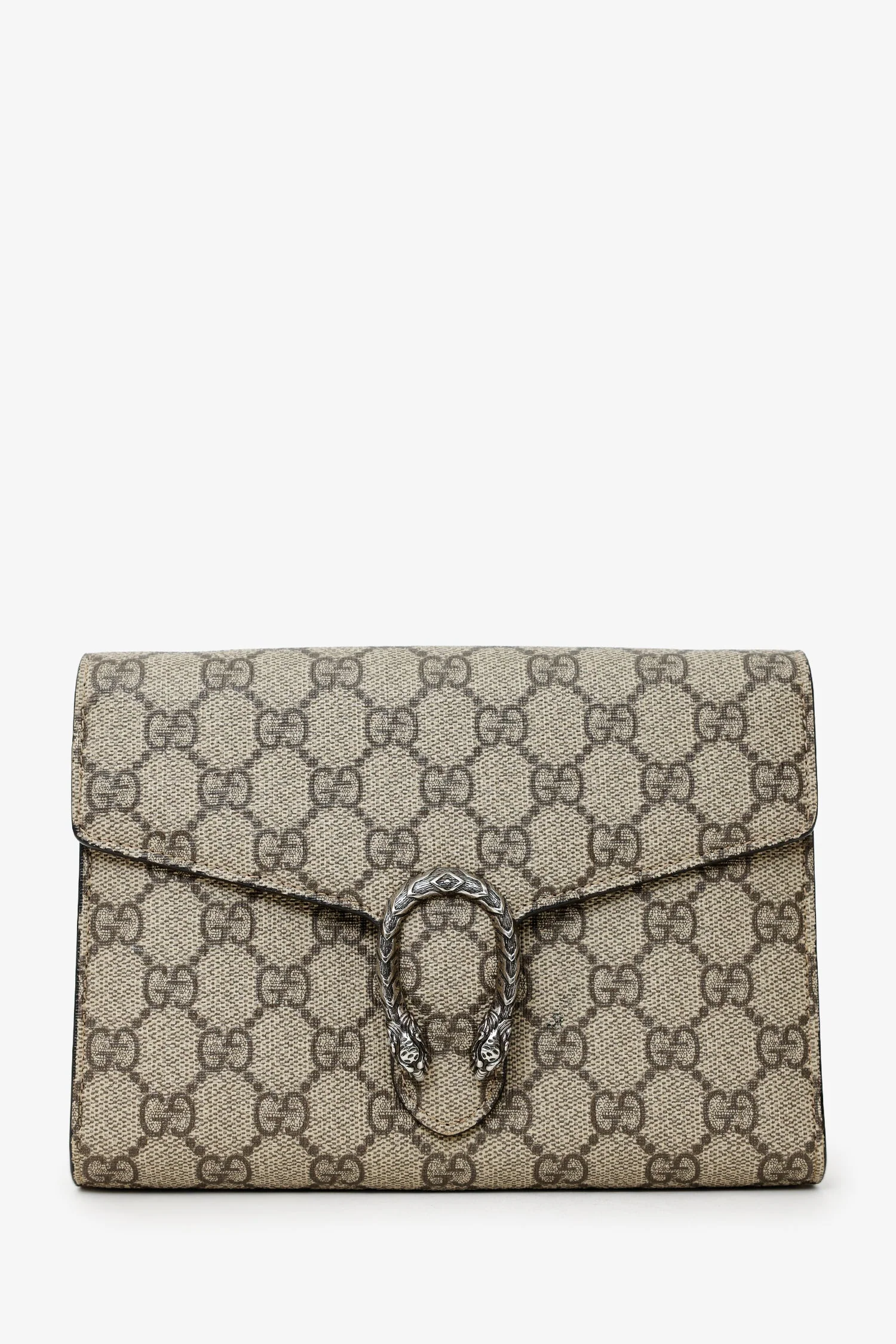 Gucci Brown GG Monogram Leather Dionysus Wallet On Chain