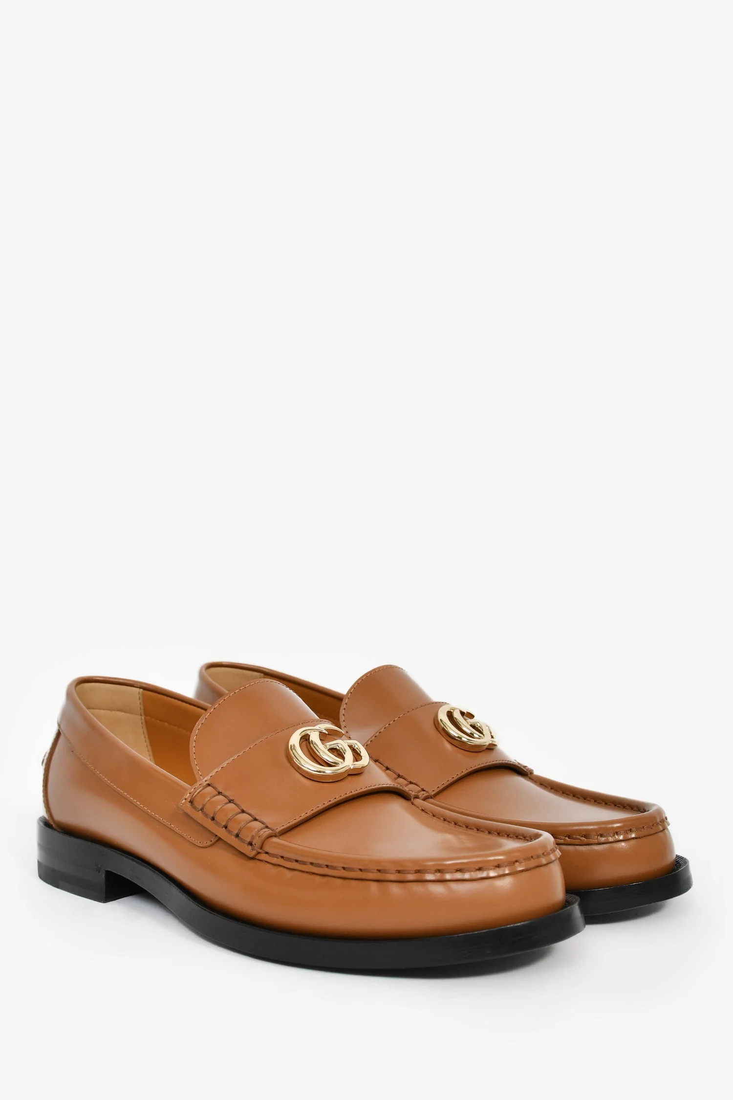 Gucci Brown Leather Double G Loafers Size 39 - Image 2