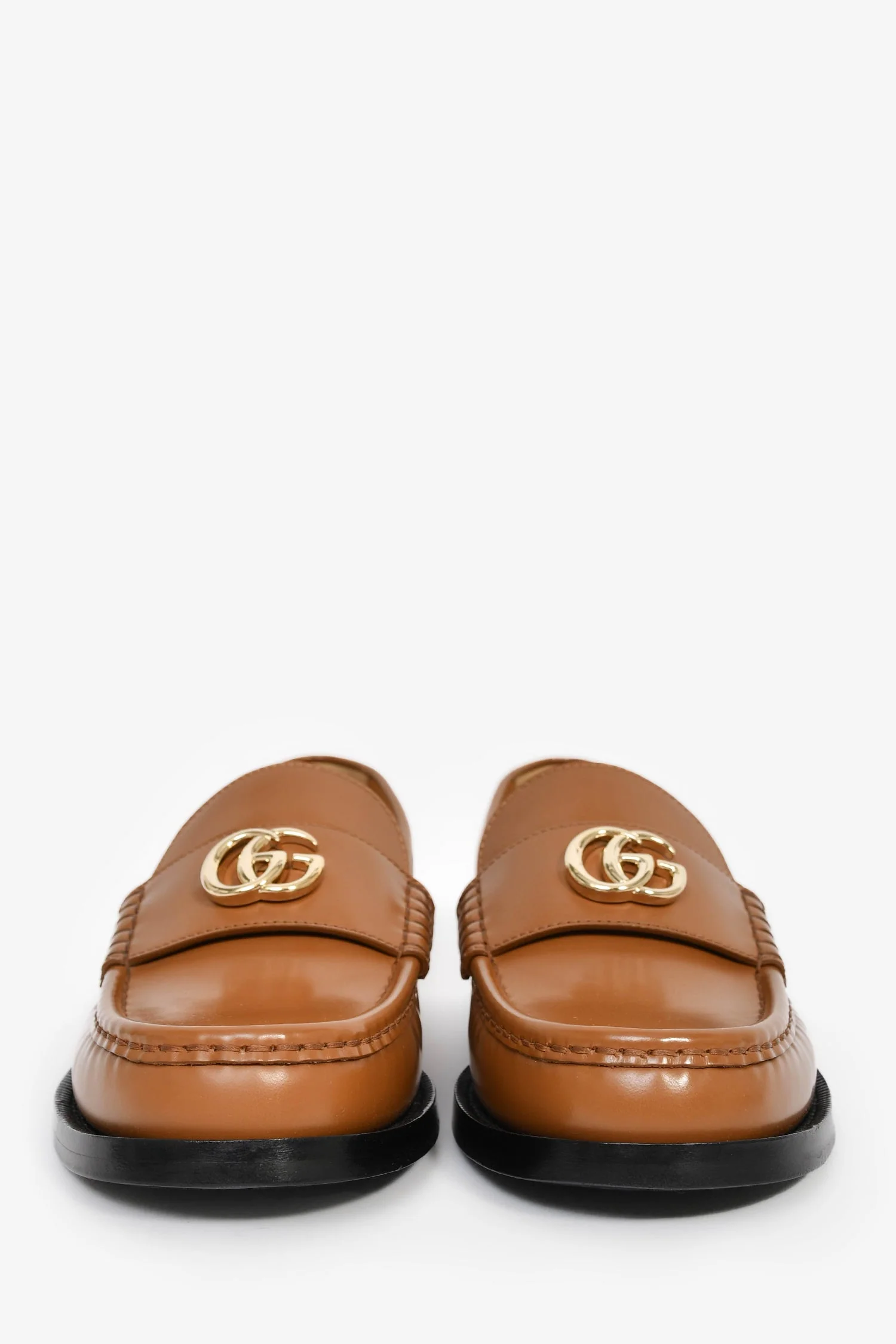 Gucci Brown Leather Double G Loafers Size 39 - Image 3