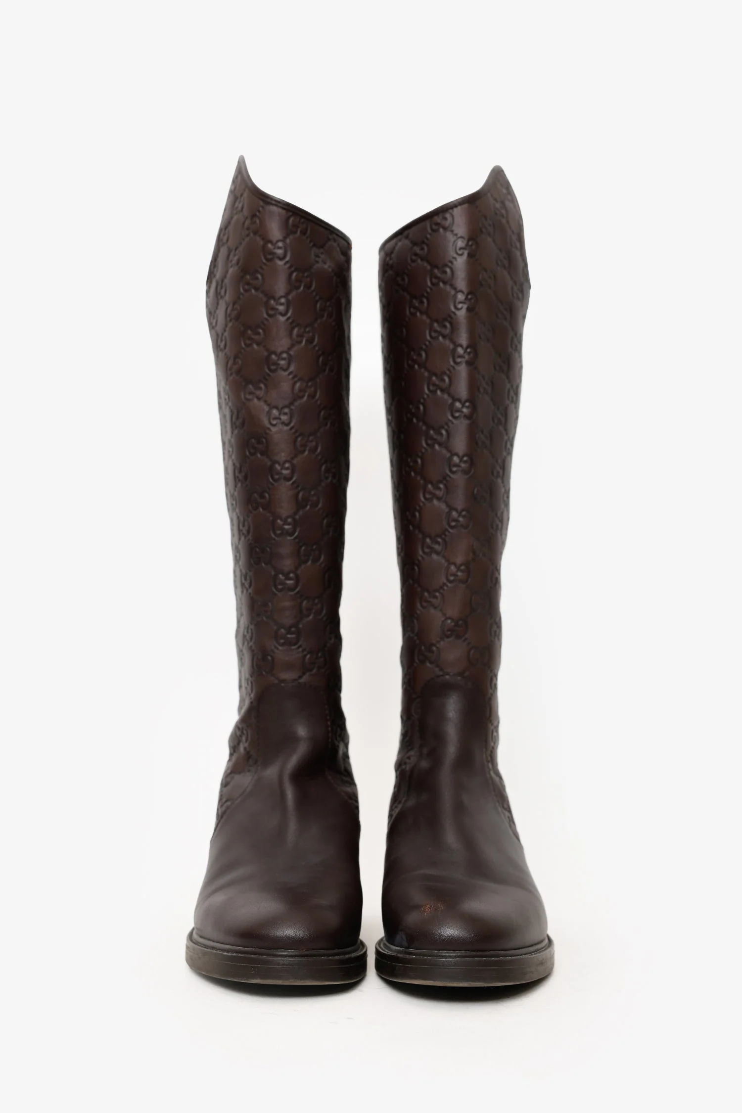 Gucci Brown Leather GG Monogram Riding Boots Size 37.5 - Image 3