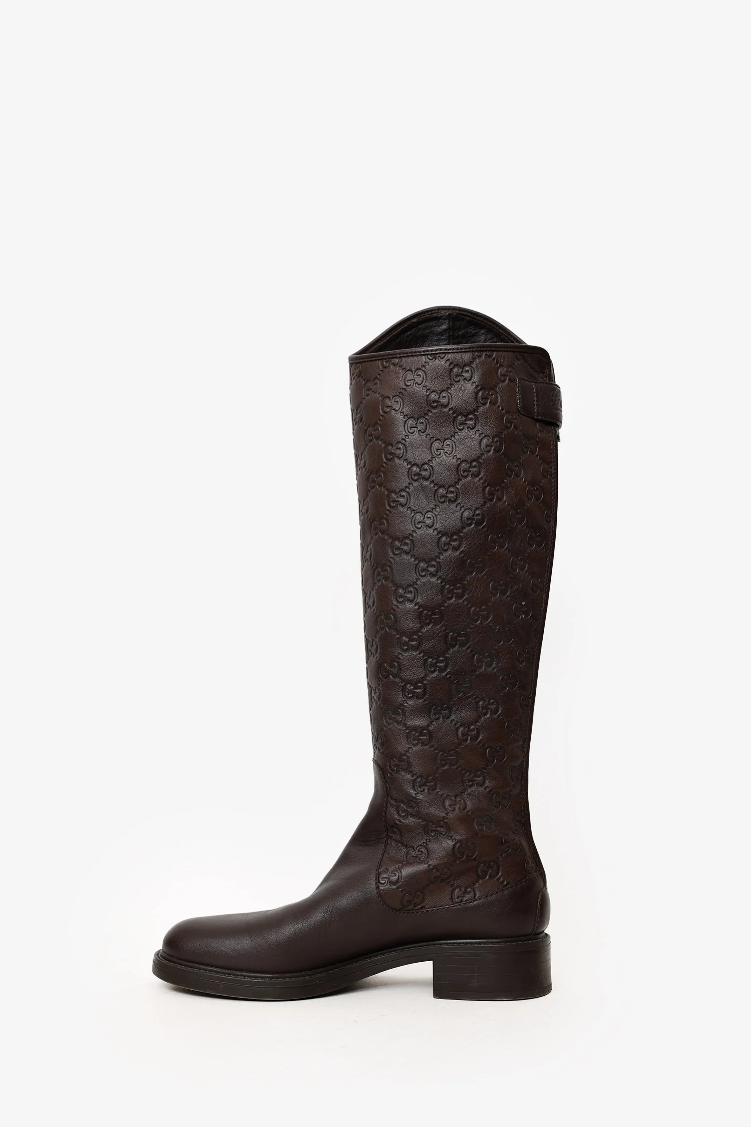 Gucci Brown Leather GG Monogram Riding Boots Size 37.5 - Image 5