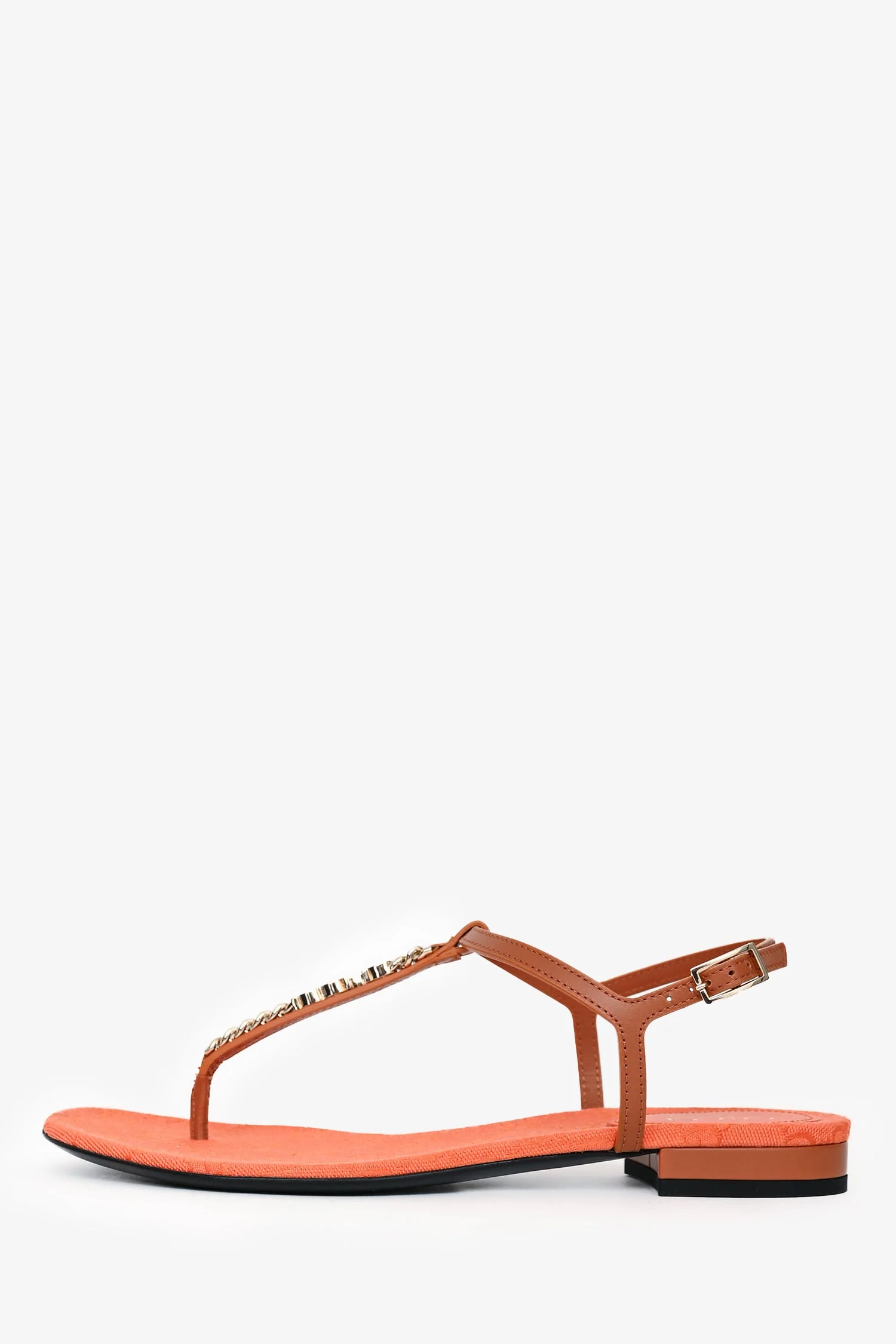 Gucci Brown/Orange Leather Chain Detailed Sandals Size 39.5 - Image 5