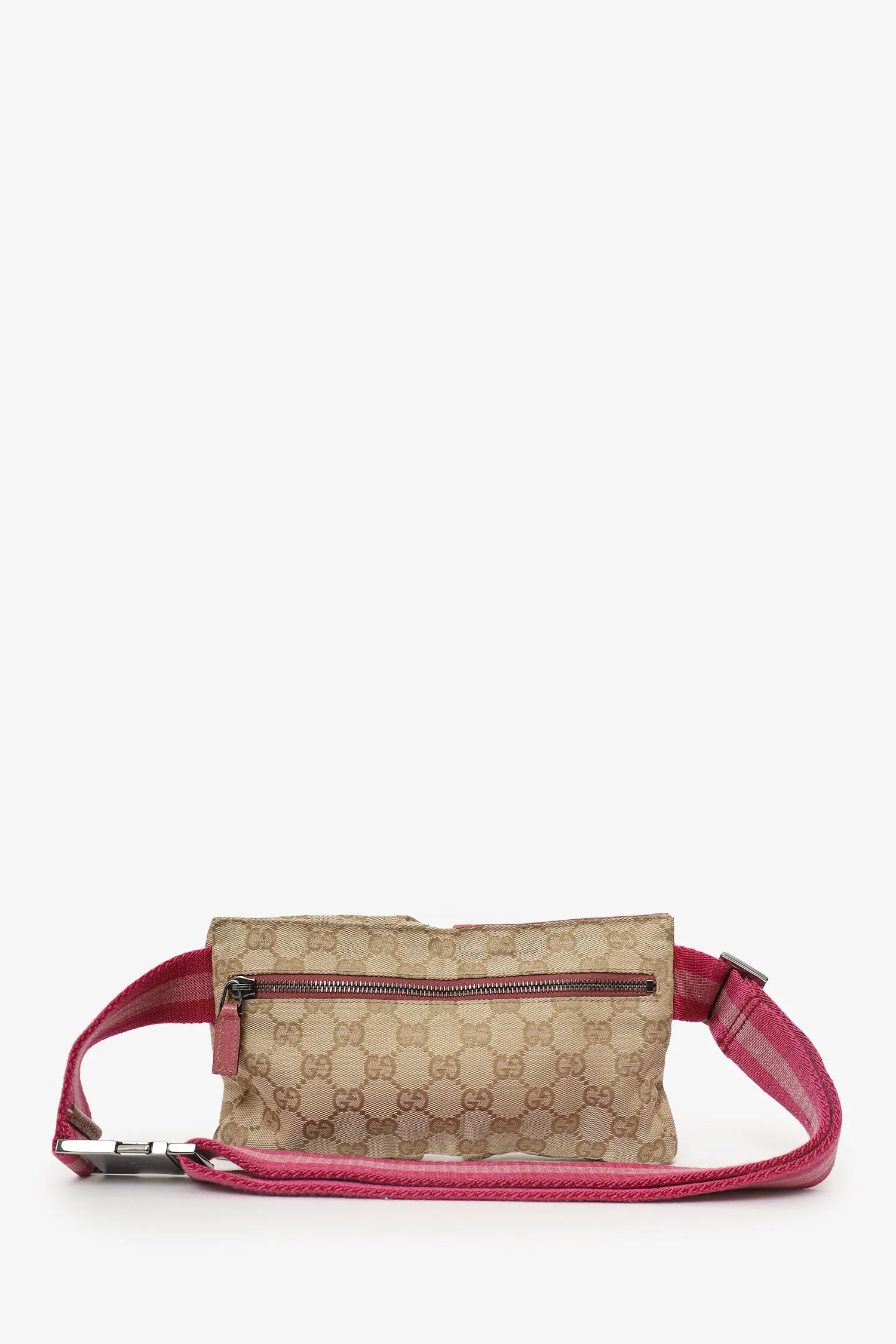 Gucci Brown/Pink GG Supreme Cavas Double Pocket Belt Bag - Image 2