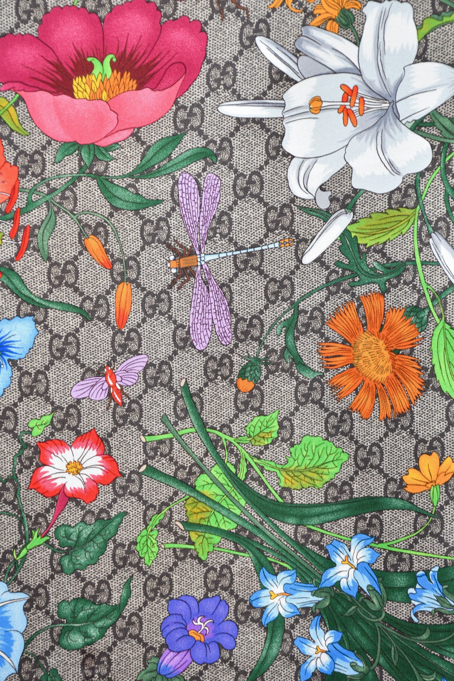 Gucci Brown/Pink Multicolour Floral Silk Scarf 90 - Image 3