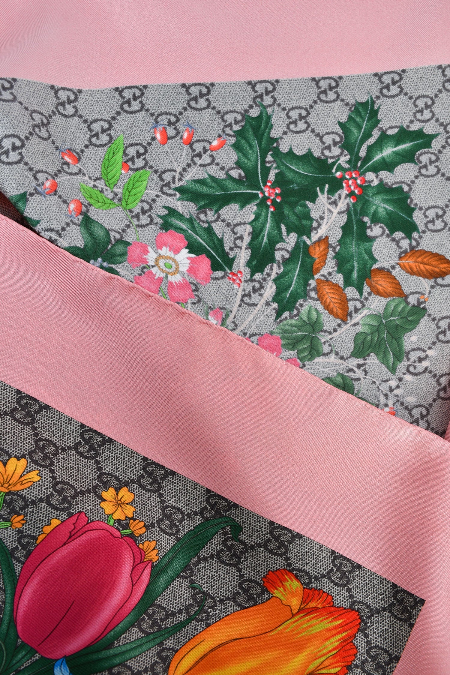 Gucci Brown/Pink Multicolour Floral Silk Scarf 90 - Image 4