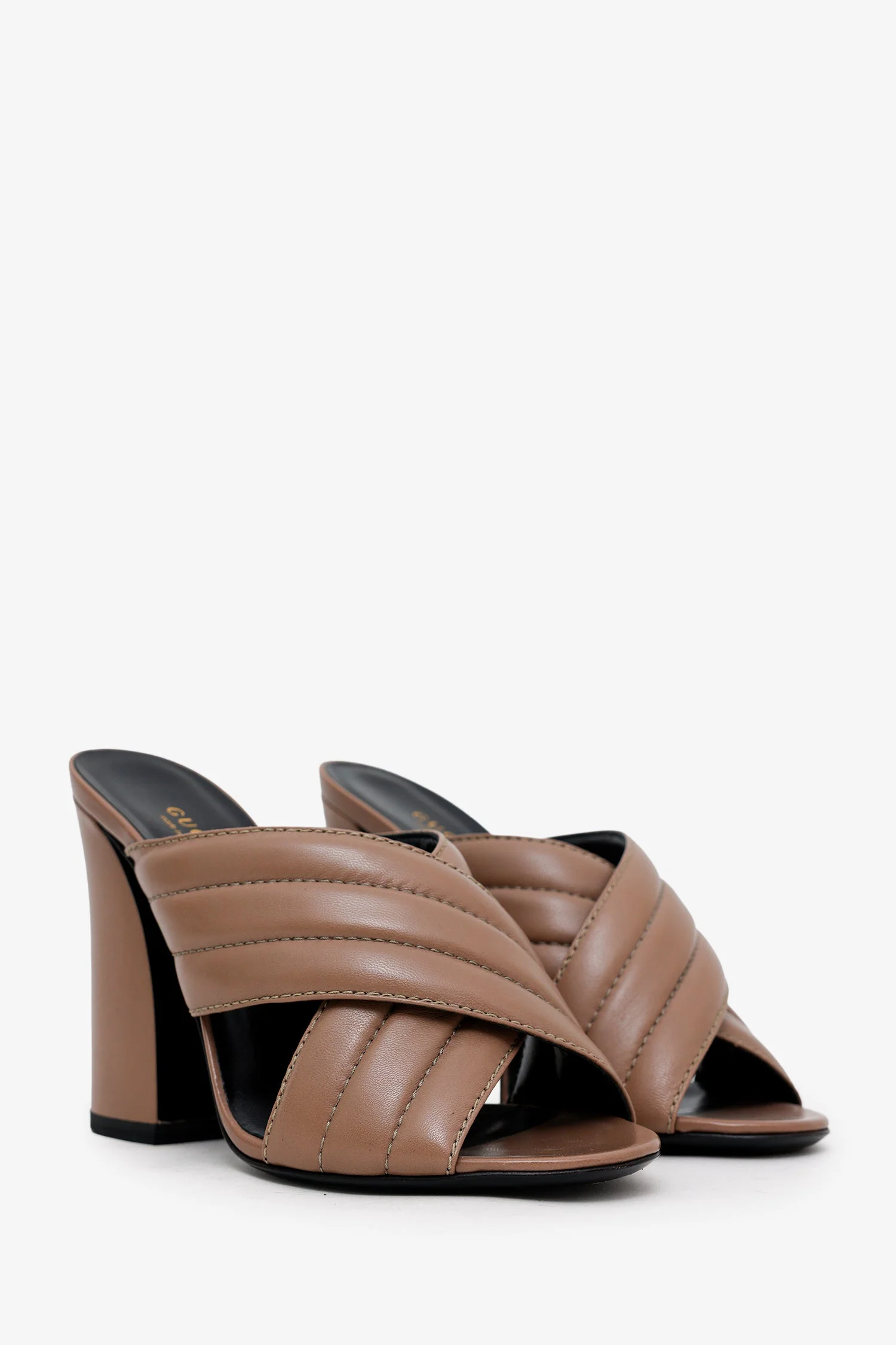 Gucci Brown Quilted Leather Webby Slide Heels Size 38 - Image 2