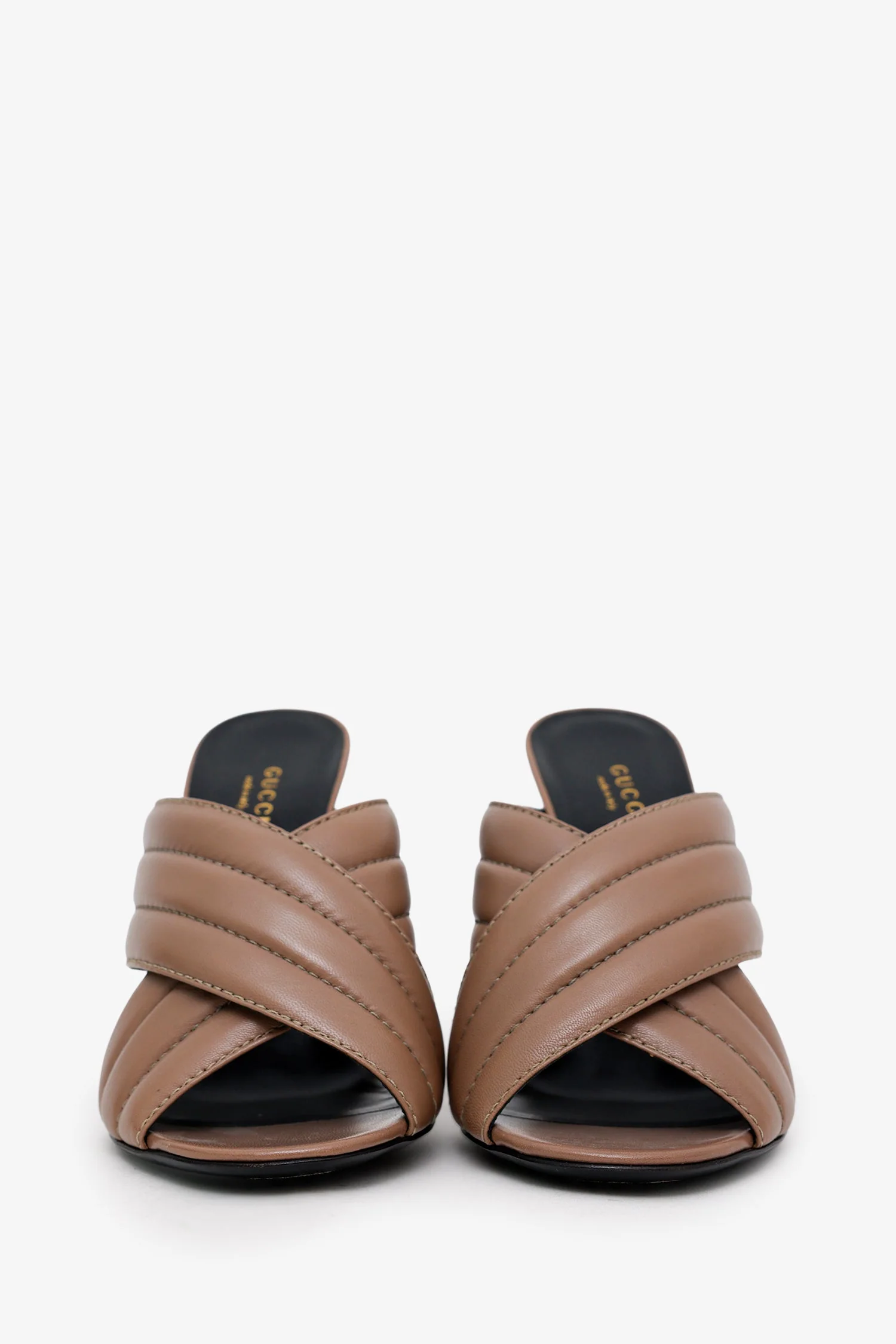 Gucci Brown Quilted Leather Webby Slide Heels Size 38 - Image 3