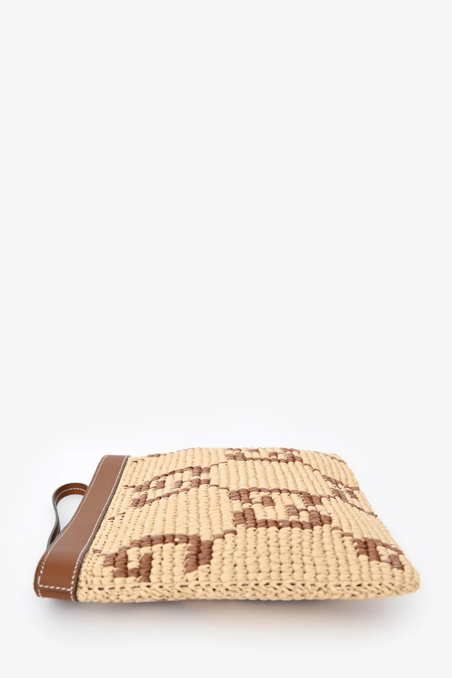 Gucci Brown Raffia Monogram Leather Trim Large Zip Wristlet - Image 3