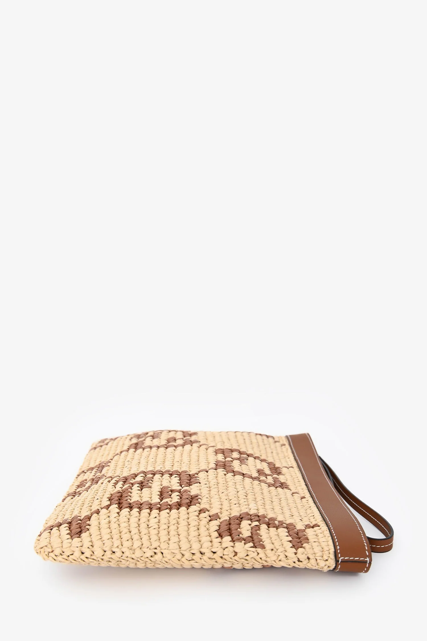 Gucci Brown Raffia Monogram Leather Trim Large Zip Wristlet - Image 4