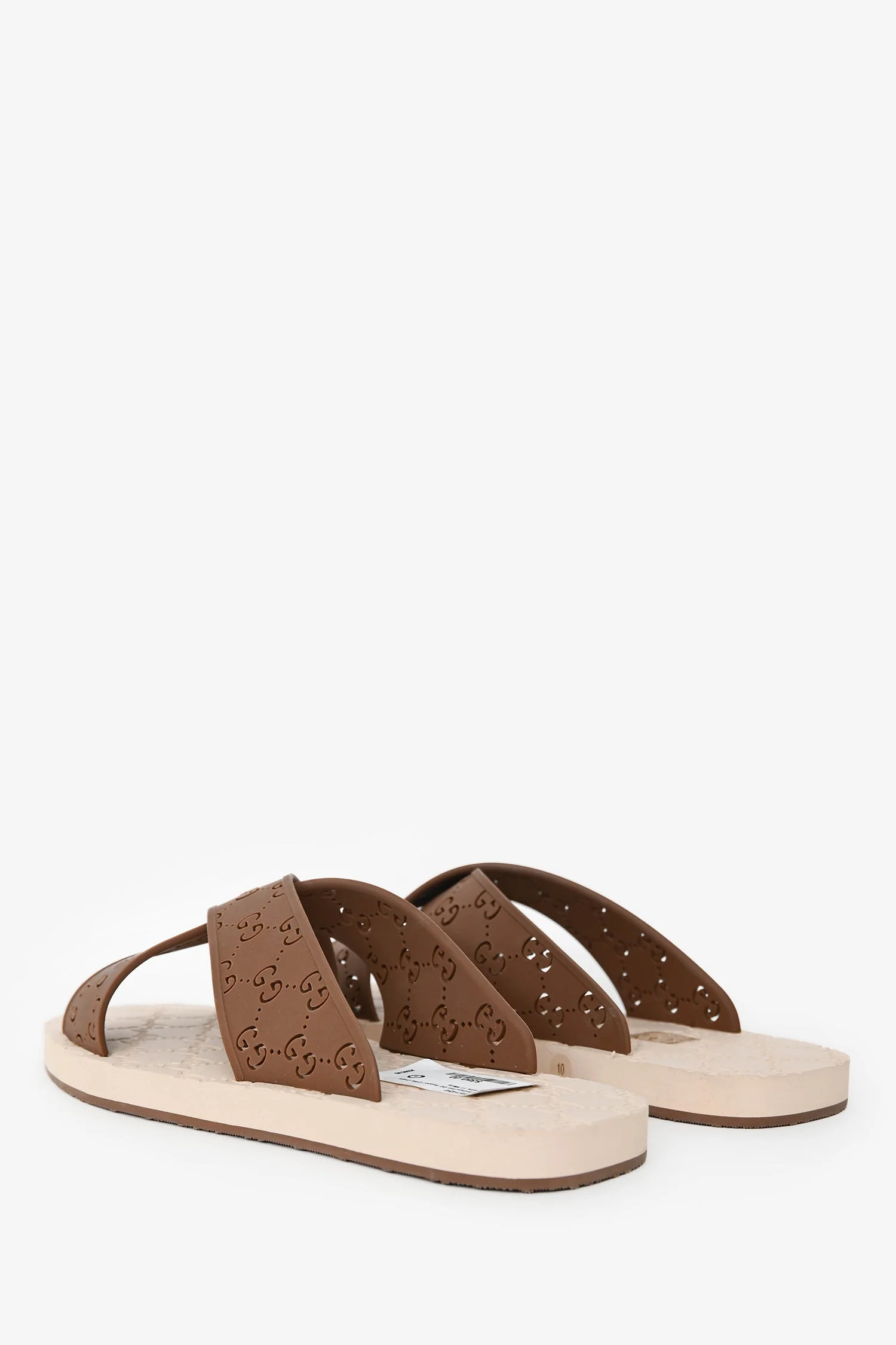 Gucci Brown/Tan GG Rubber Criss Cross Slides Size 11 Mens - Image 4