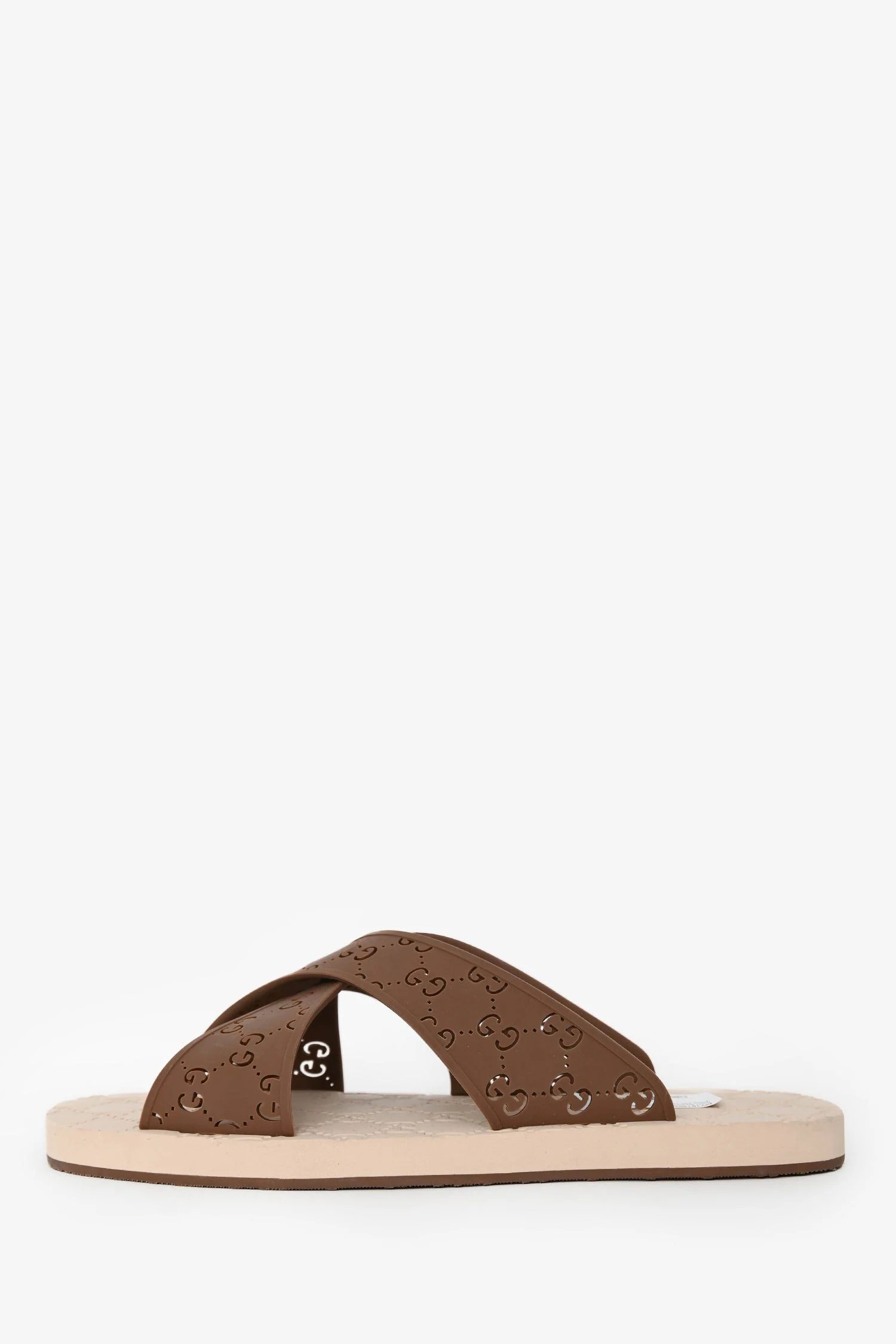 Gucci Brown/Tan GG Rubber Criss Cross Slides Size 11 Mens - Image 5