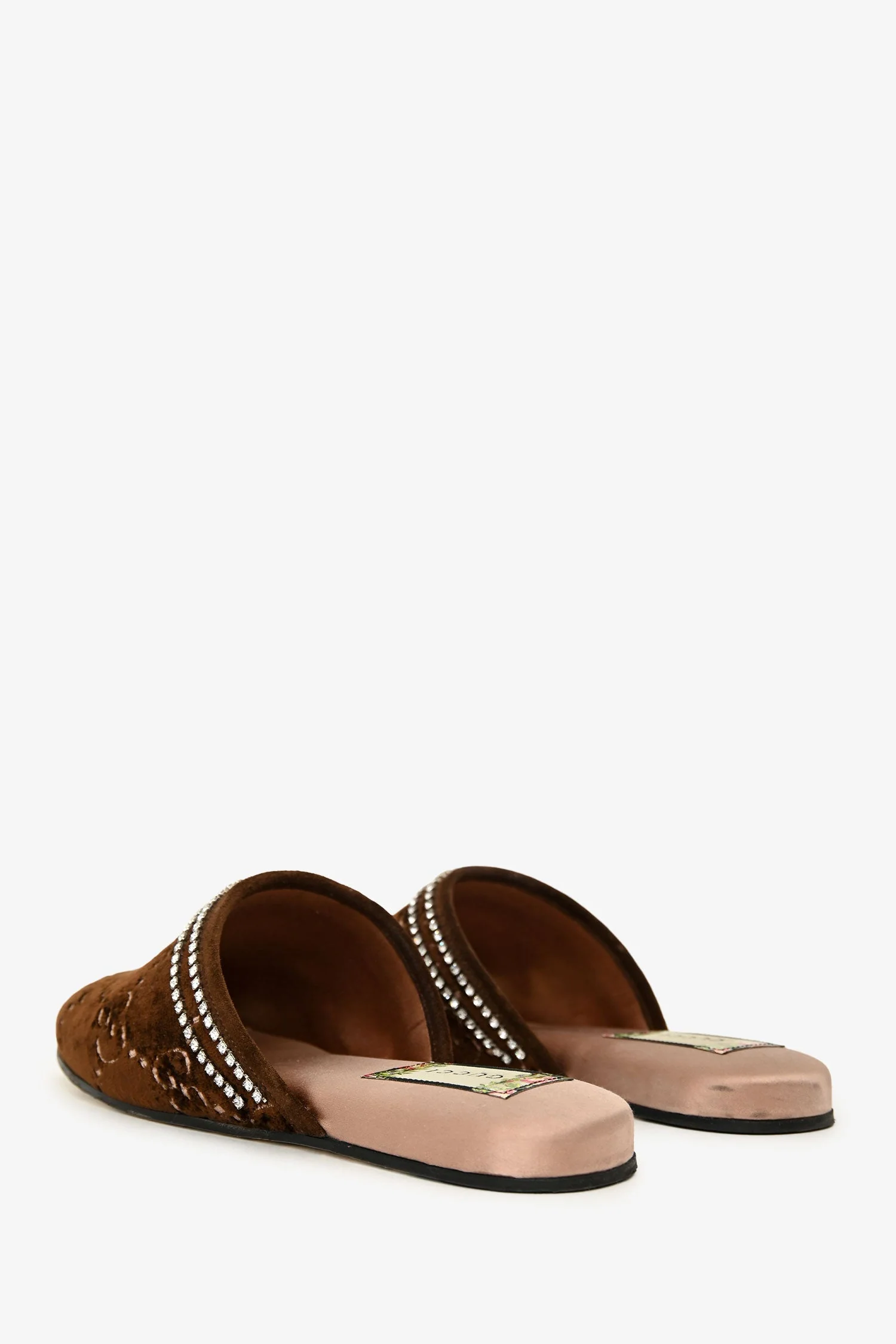 Gucci Brown Velvet GG Supreme Crystal Embellished Mules Size 37 - Image 4