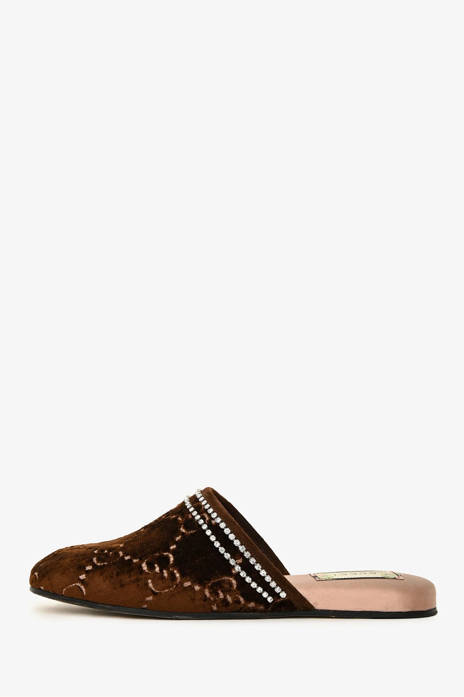Gucci Brown Velvet GG Supreme Crystal Embellished Mules Size 37 - Image 5