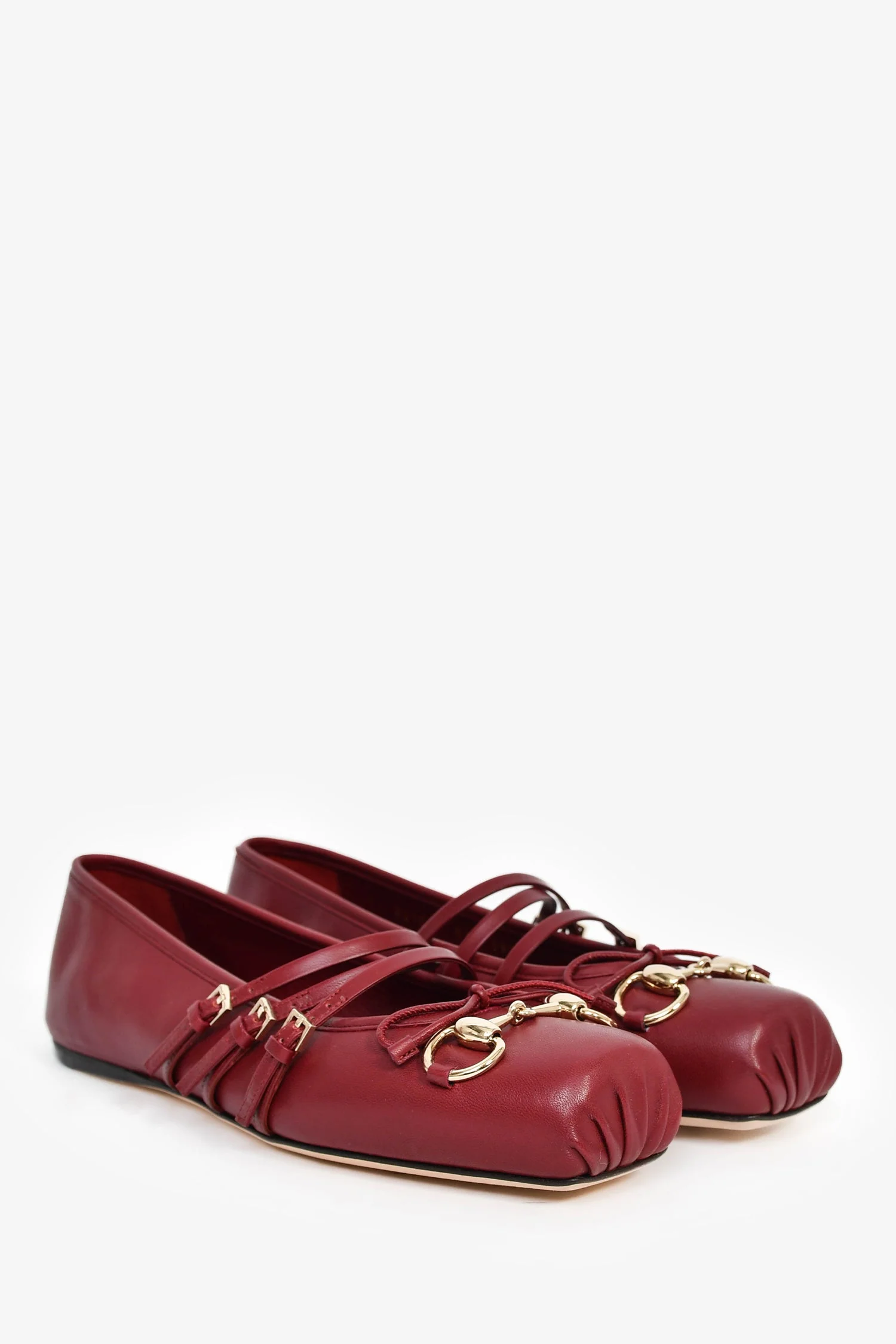 Gucci Burgundy Leather Horsebit Ballerina Flats Size 37 - Image 2