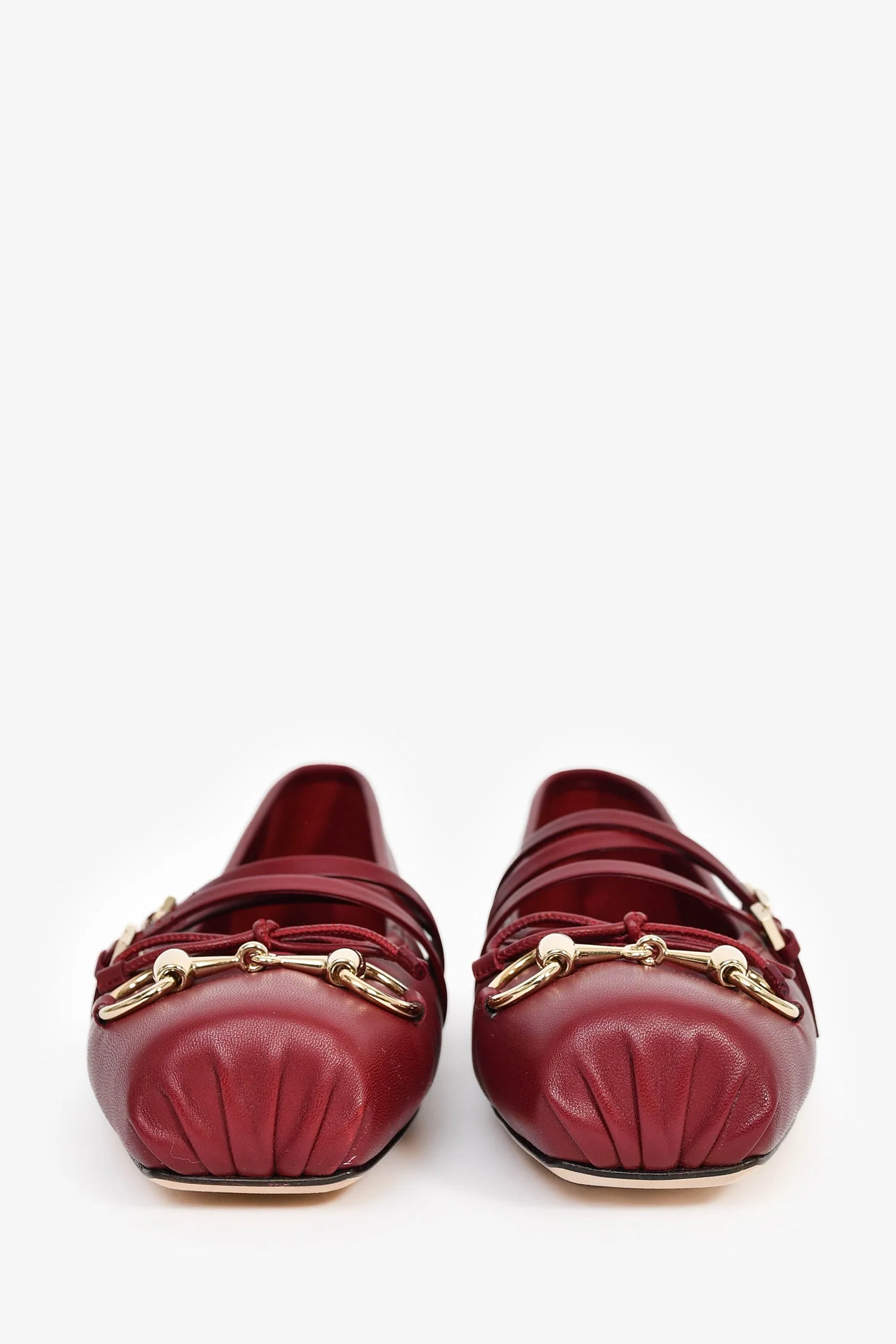 Gucci Burgundy Leather Horsebit Ballerina Flats Size 37 - Image 3