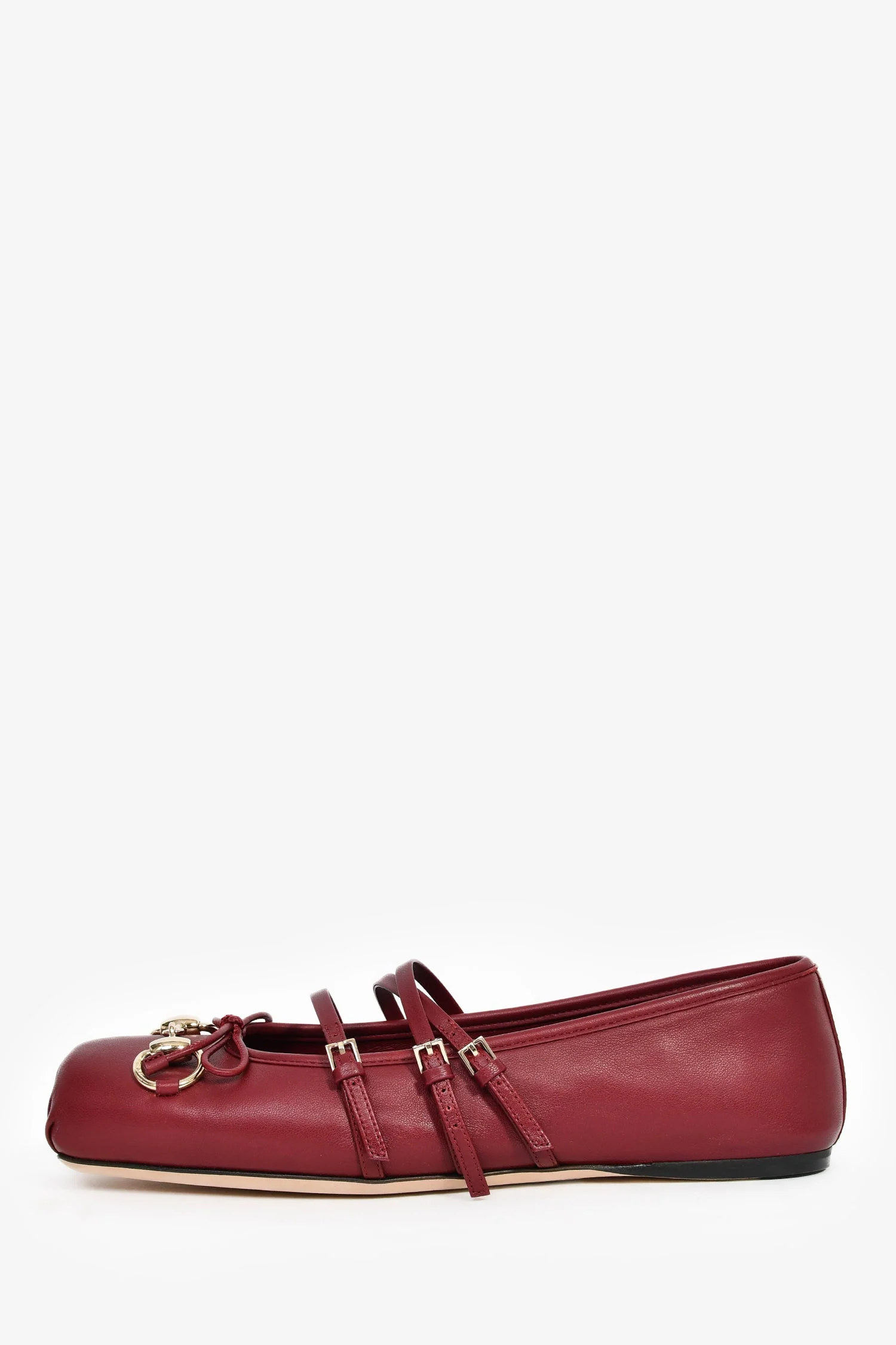 Gucci Burgundy Leather Horsebit Ballerina Flats Size 37 - Image 4