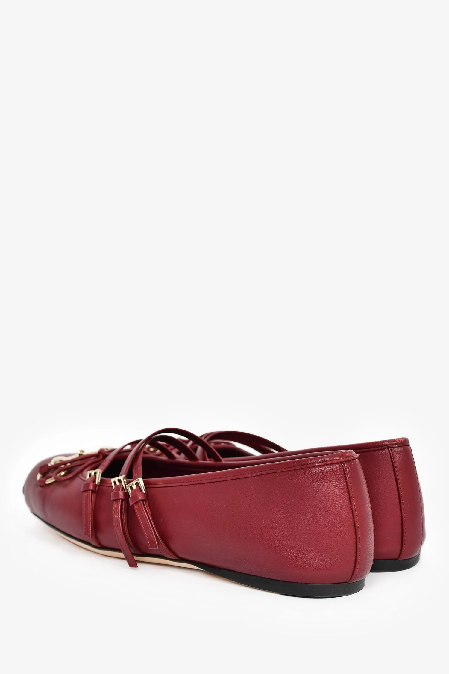 Gucci Burgundy Leather Horsebit Ballerina Flats Size 37 - Image 5