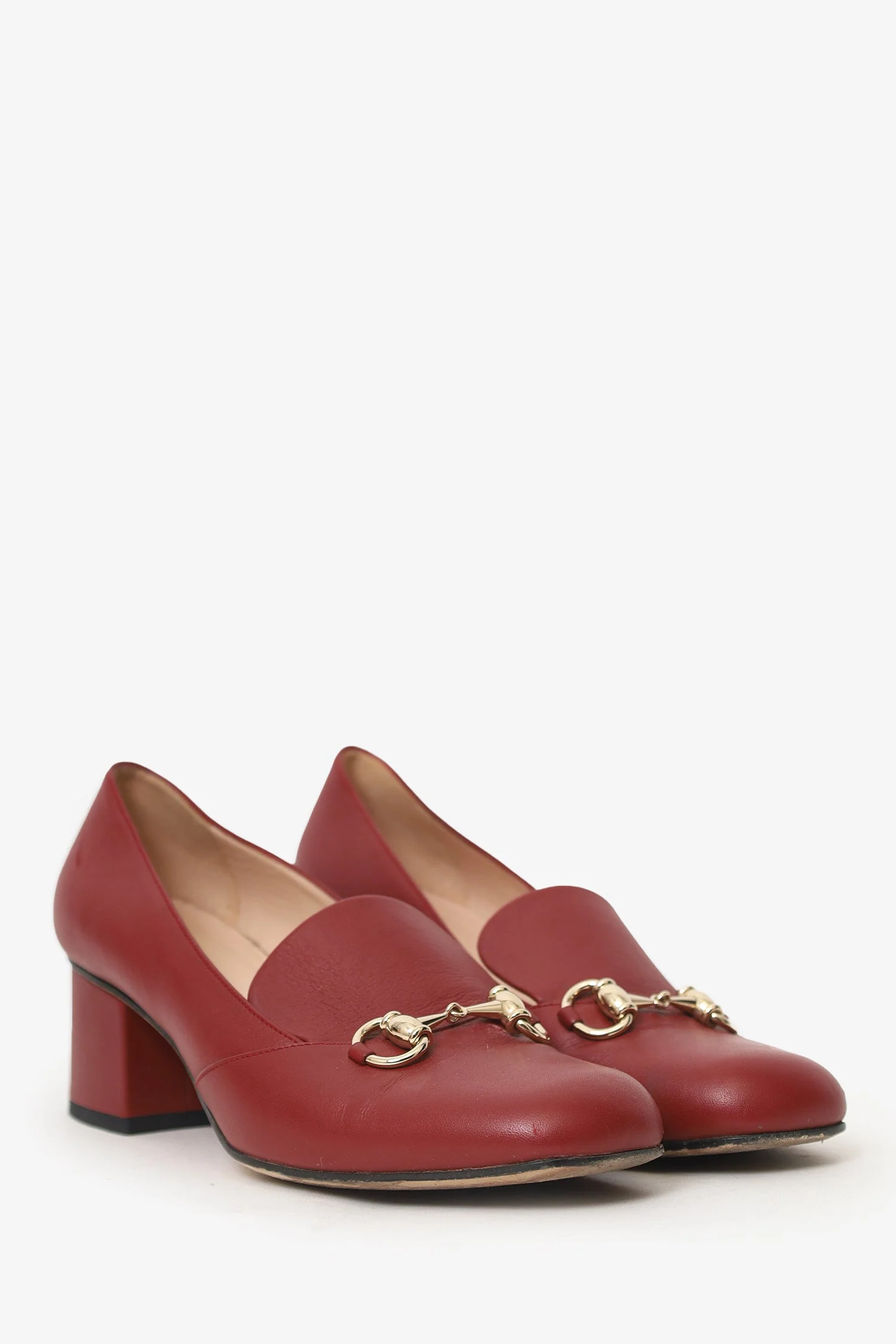Gucci Burgundy Leather Horsebit Block Heels Size 38 - Image 2